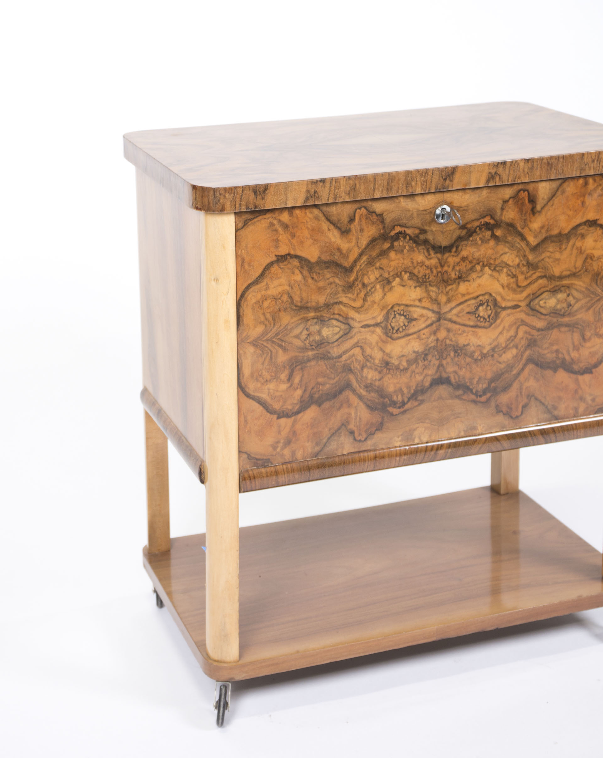 Art Deco Walnut Burl Liquor Cabinet