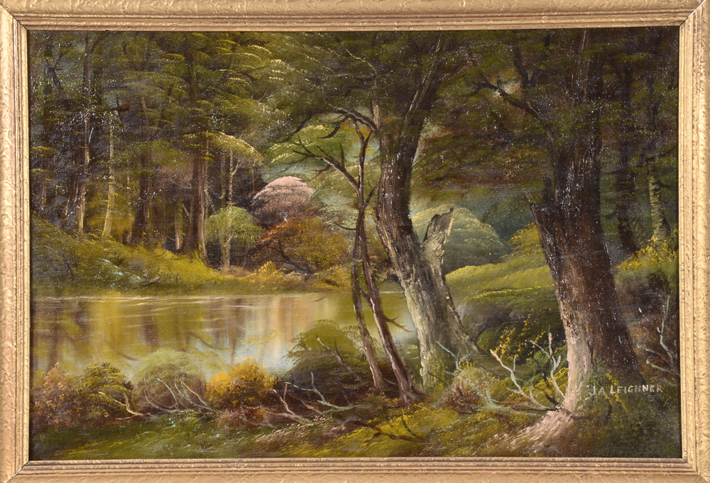 J. A. Leighner Antique Original Oil Landscape on Canvas