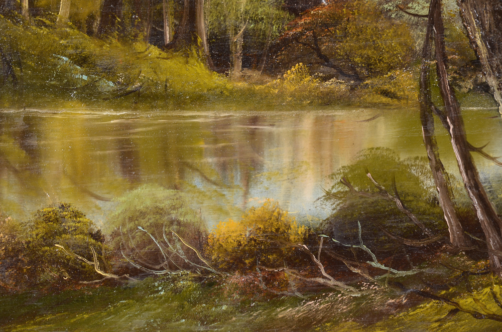 J. A. Leighner Antique Original Oil Landscape on Canvas