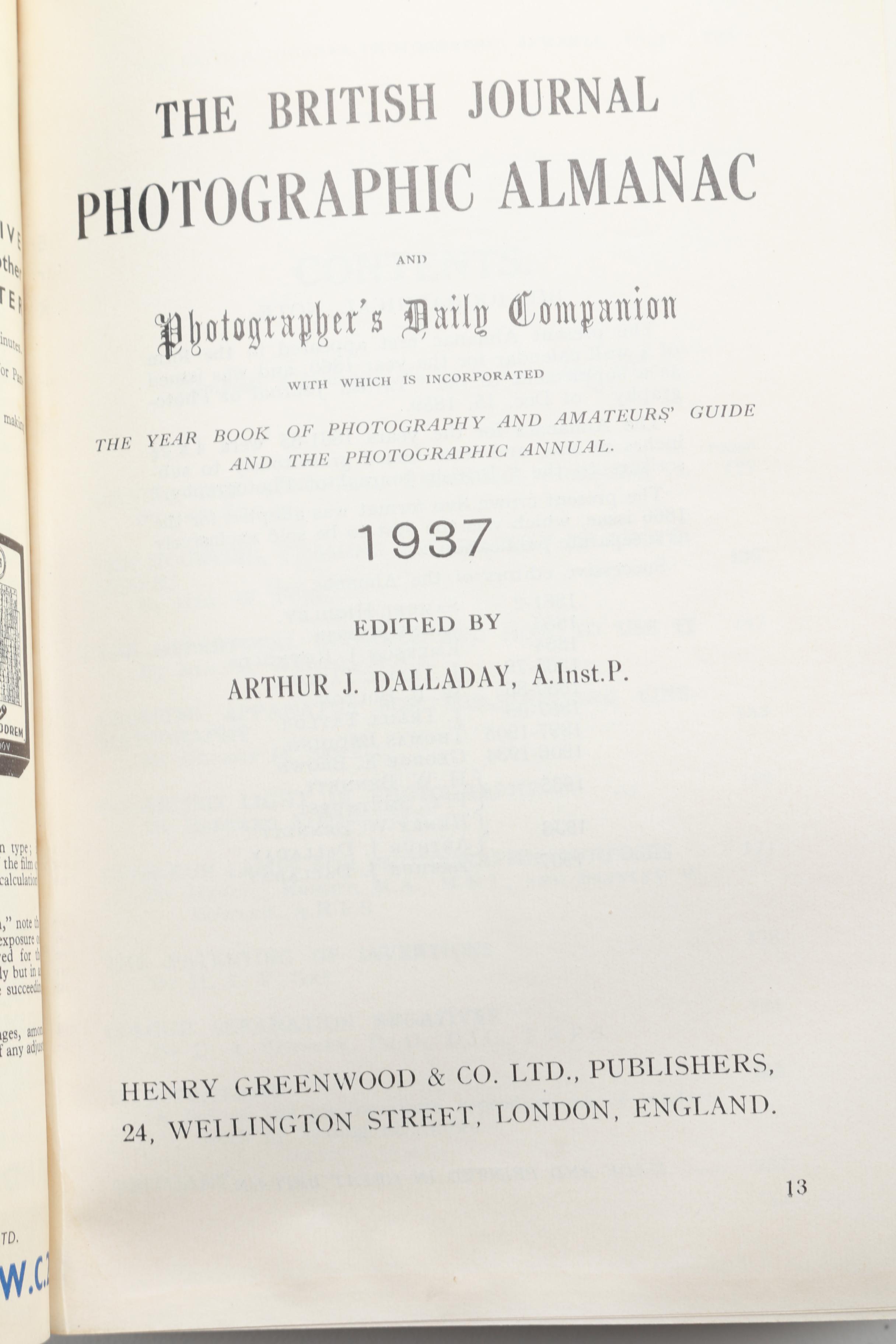 1937 "The British Journal Photographic Almanac and Photographer's Daily Companion"