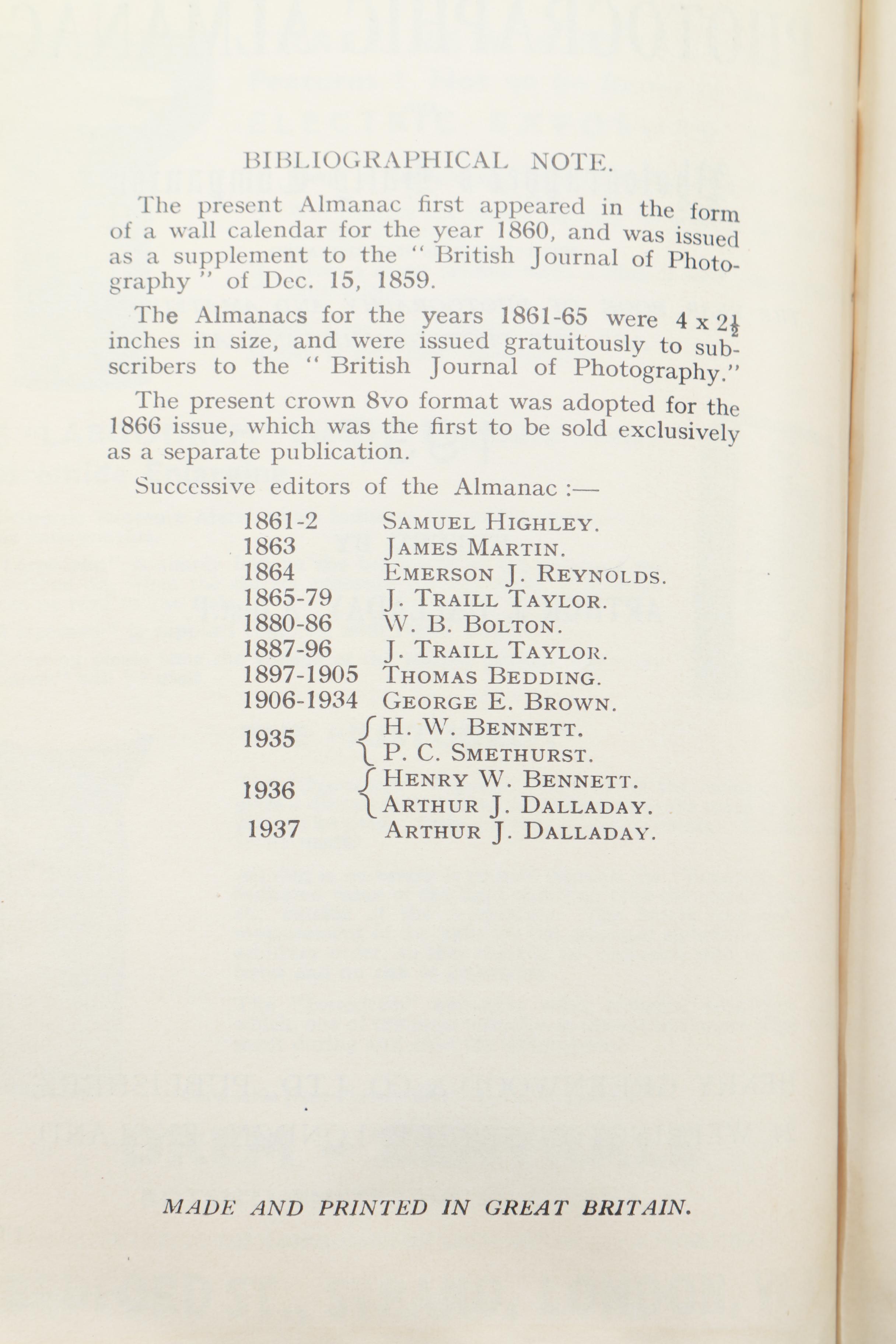 1937 "The British Journal Photographic Almanac and Photographer's Daily Companion"