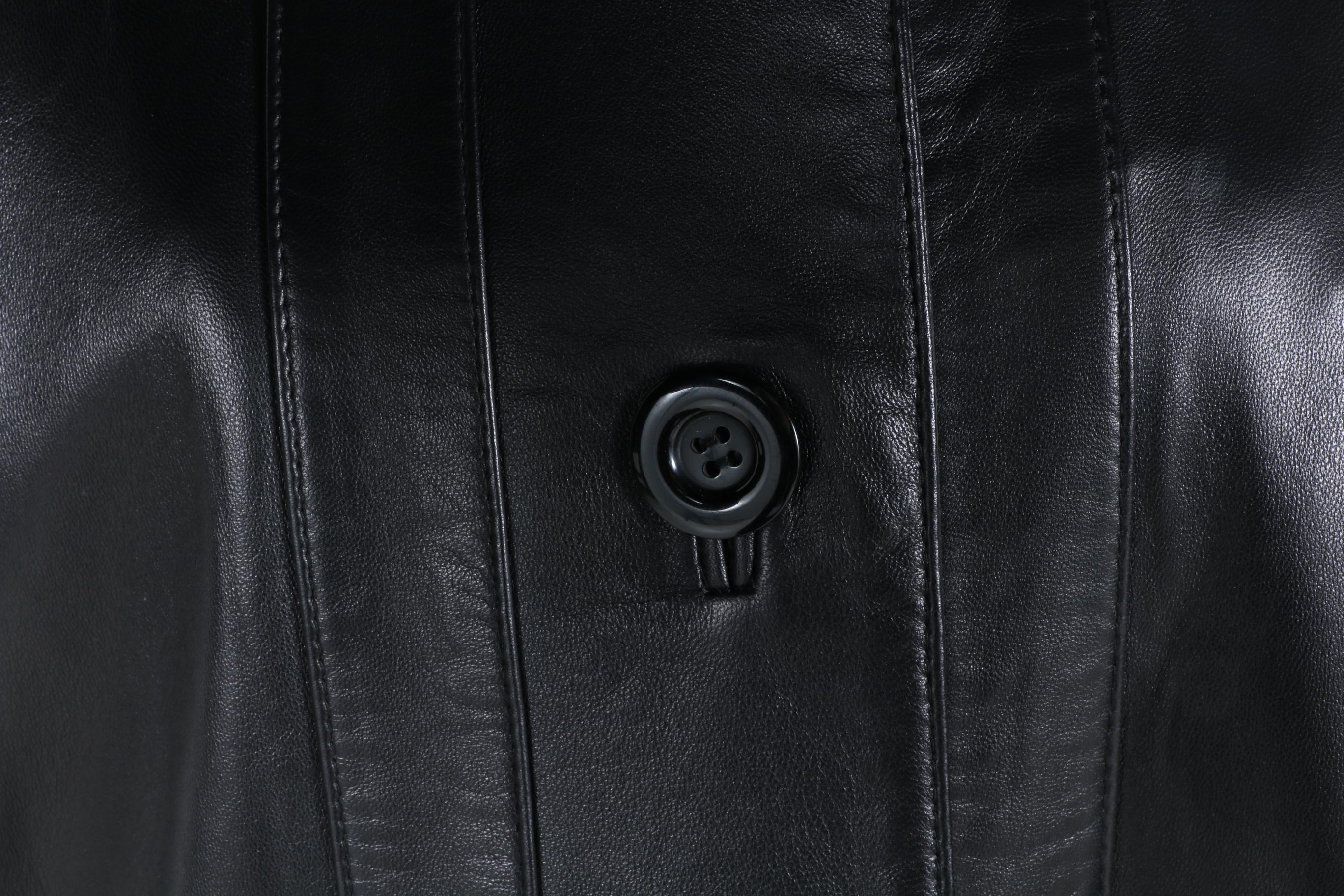 Chombert Black Leather and Mink Trim Coat