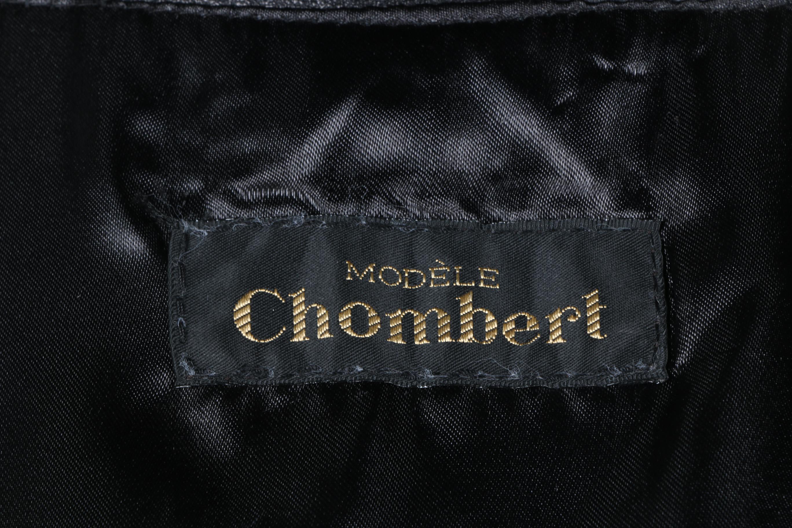 Chombert Black Leather and Mink Trim Coat