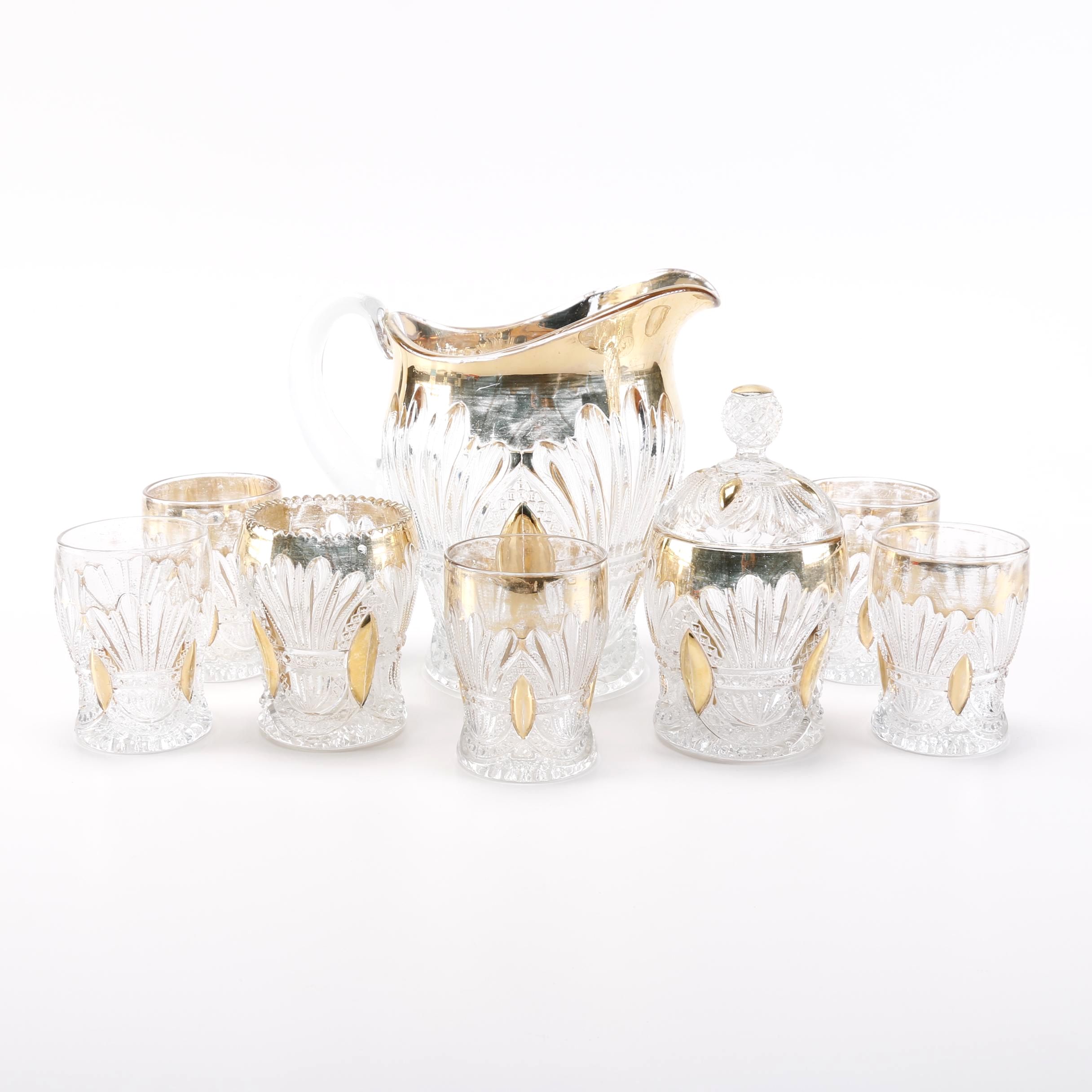 Vintage Heisy Gold Trimmed "Prince Of Wales Plumes" Glassware Set