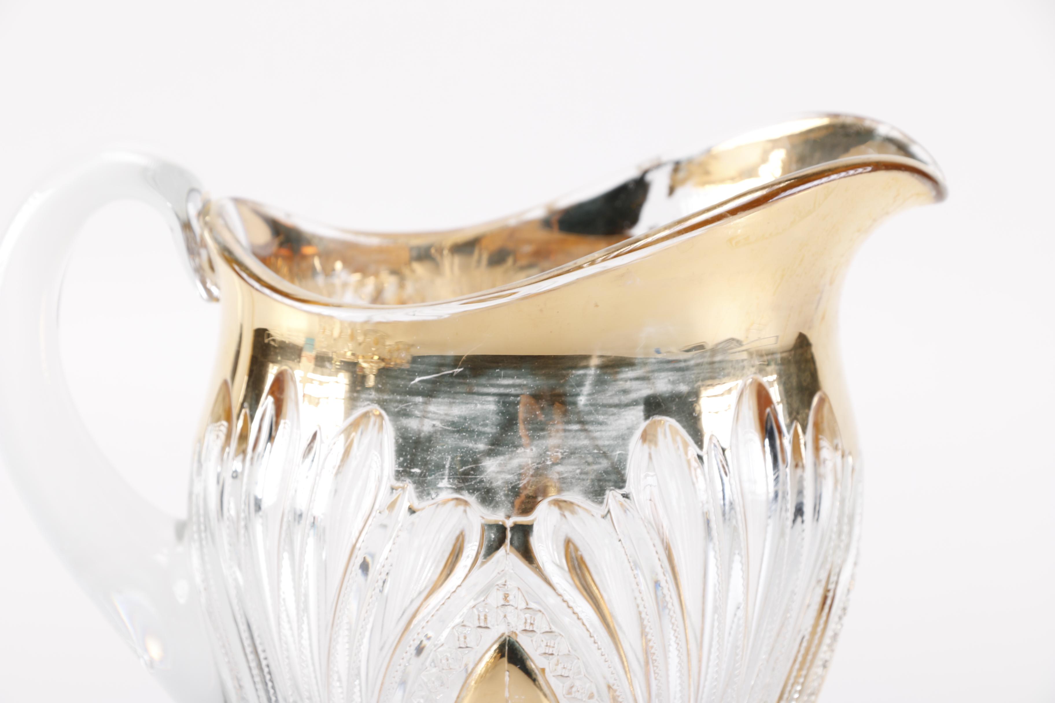 Vintage Heisy Gold Trimmed "Prince Of Wales Plumes" Glassware Set