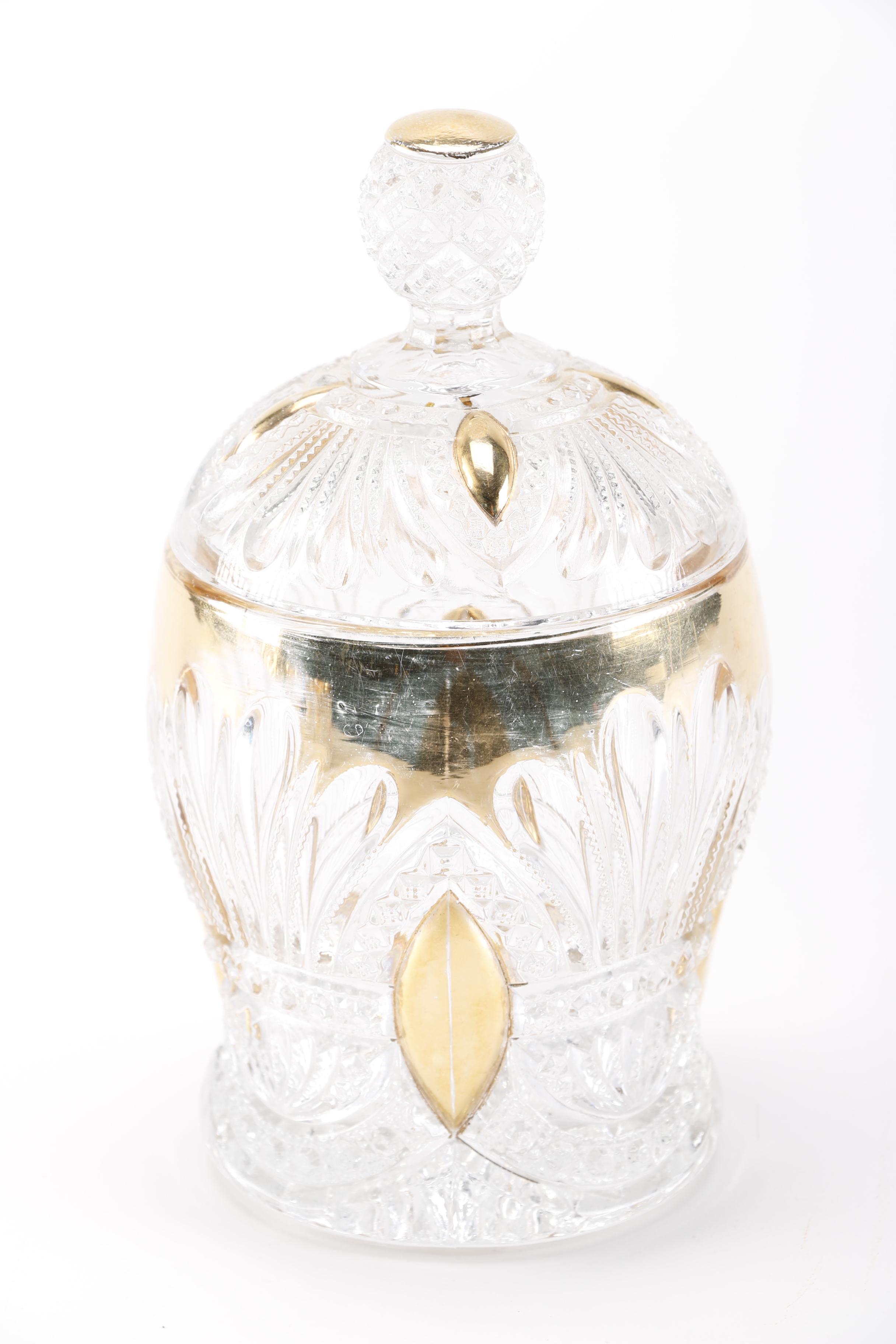 Vintage Heisy Gold Trimmed "Prince Of Wales Plumes" Glassware Set