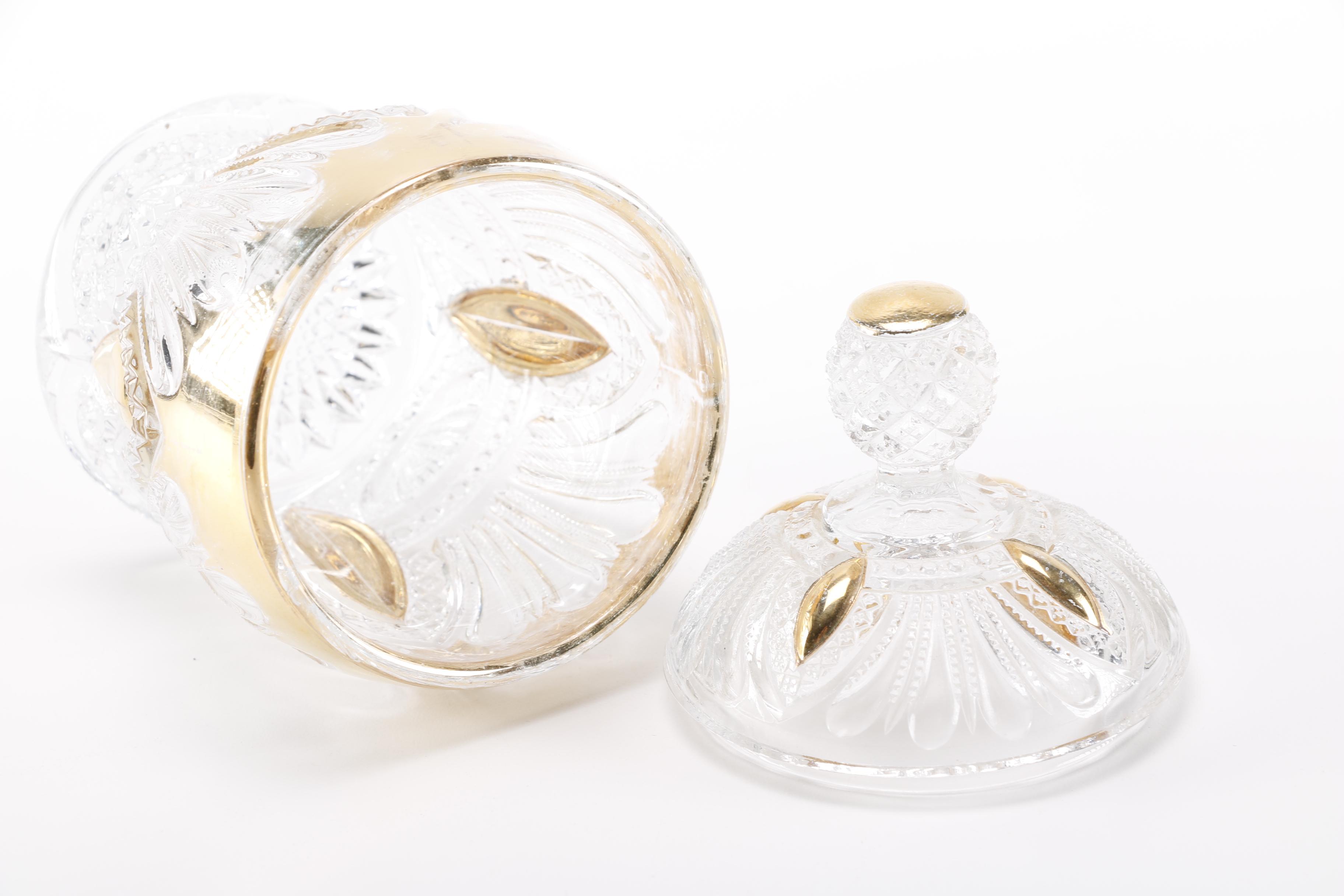 Vintage Heisy Gold Trimmed "Prince Of Wales Plumes" Glassware Set