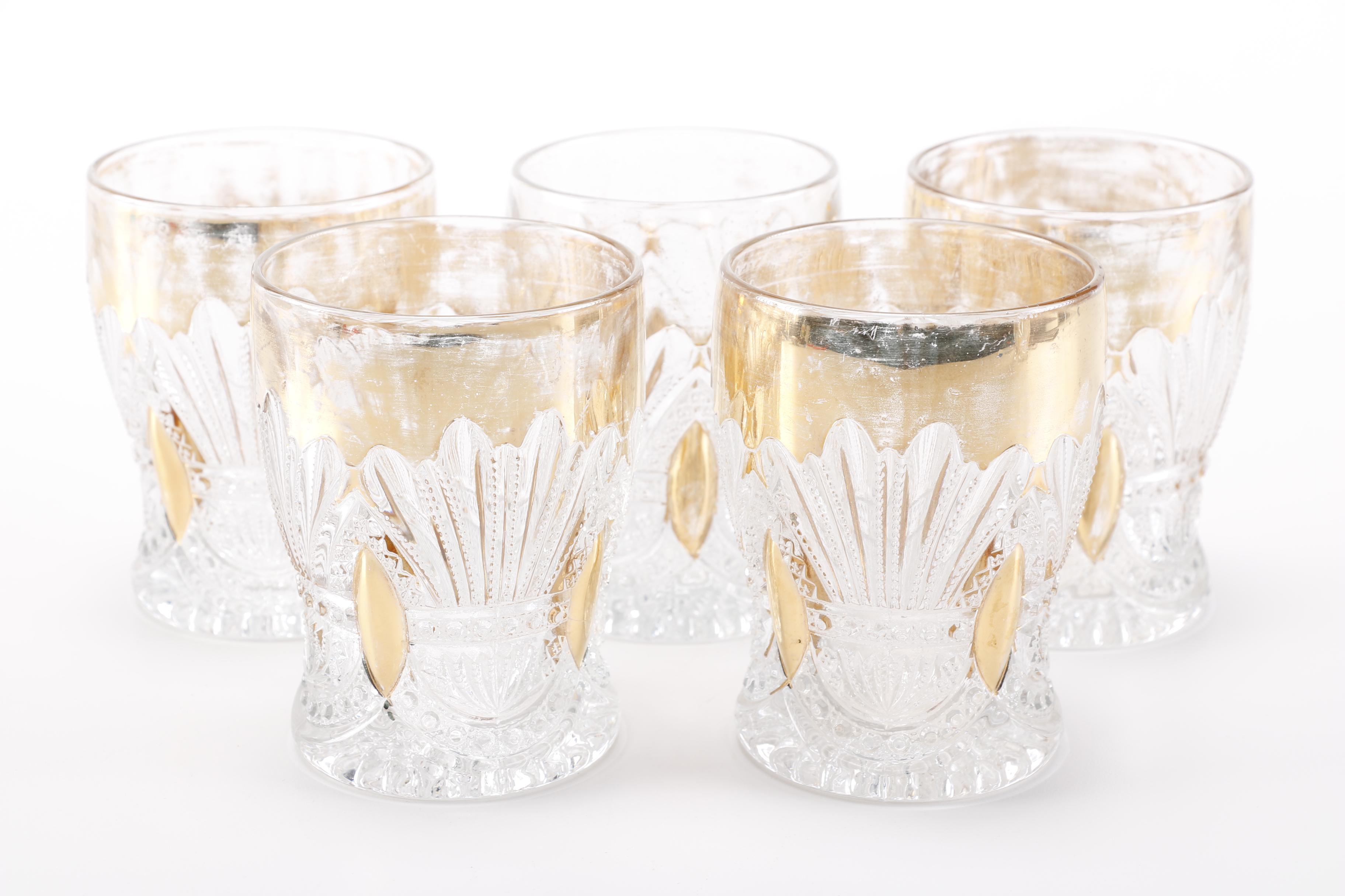 Vintage Heisy Gold Trimmed "Prince Of Wales Plumes" Glassware Set