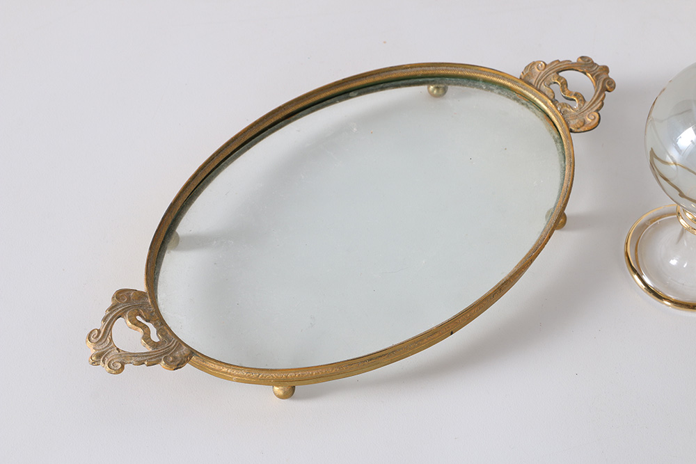 Ornate Art Glass Perfume Bottles with Vanity Trays