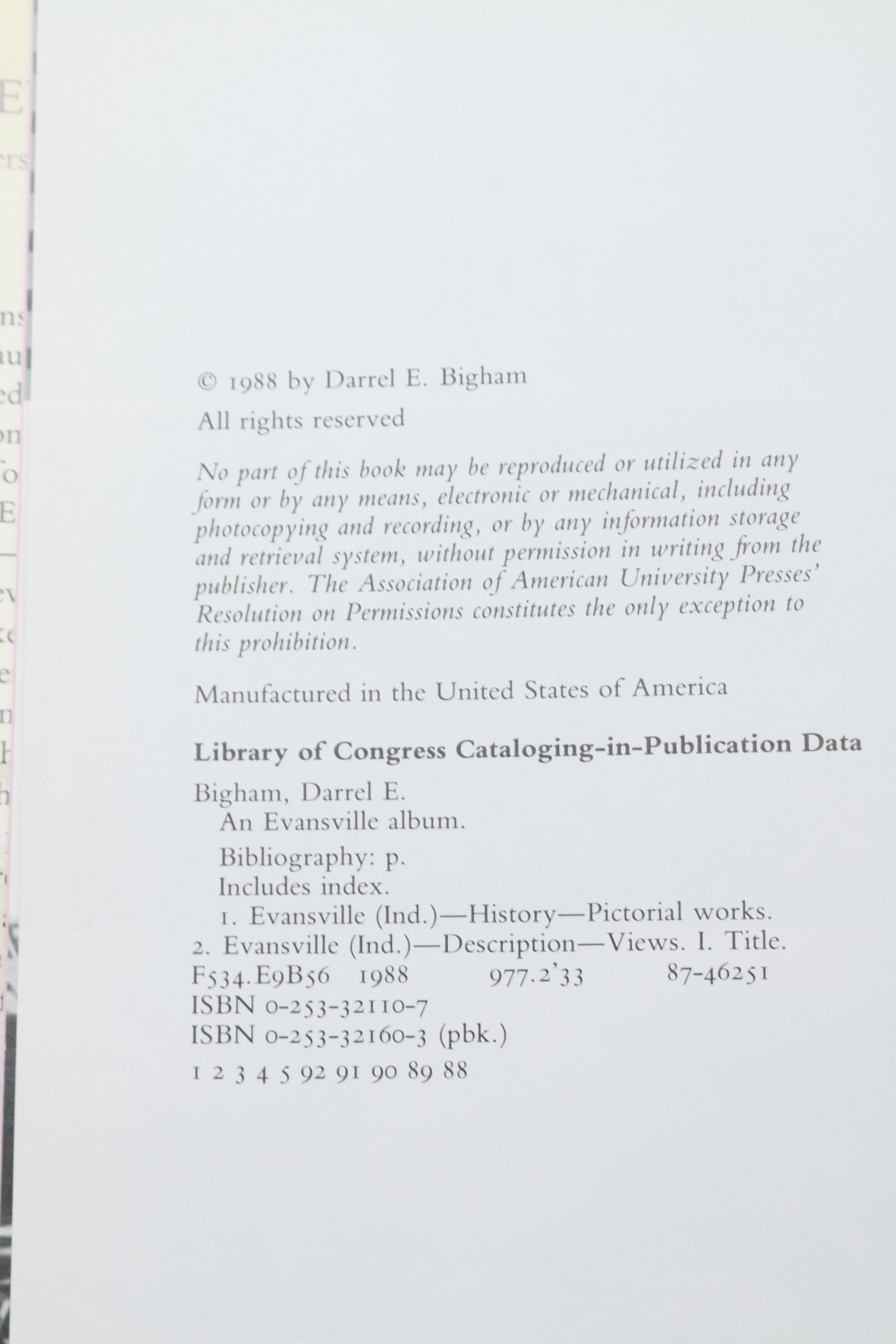 1988 "An Evansville Album" by Darrel E. Bigham