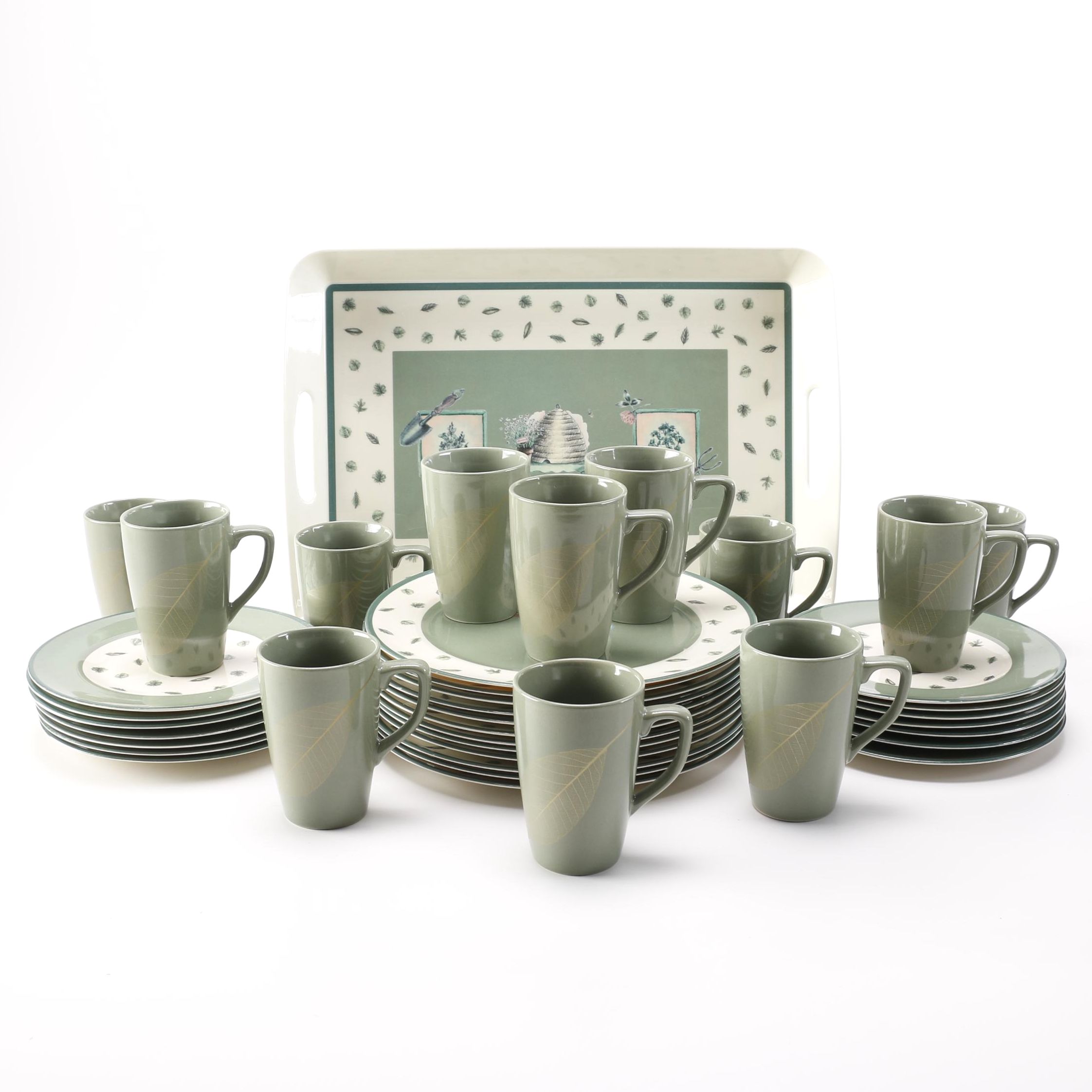 Pfaltzgraff Melamine Dish Set and Ceramic Pier One Mugs