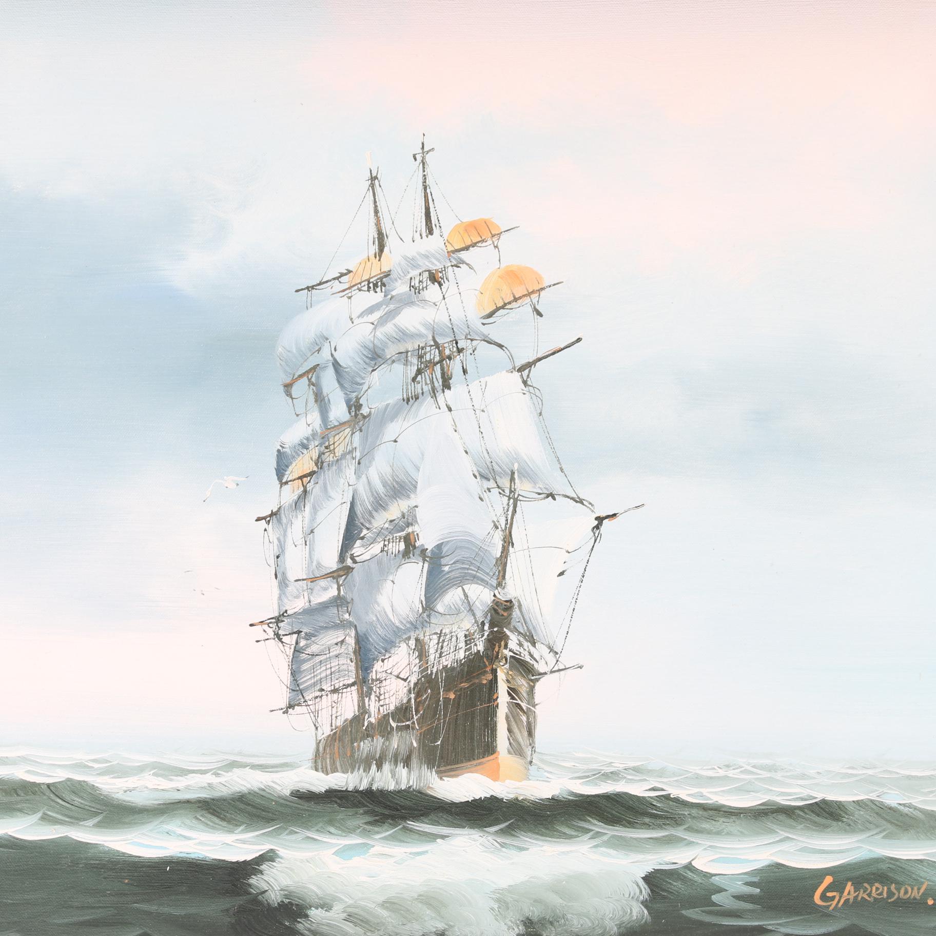 Garrison Oil on Canvas Painting of Sailing Ship