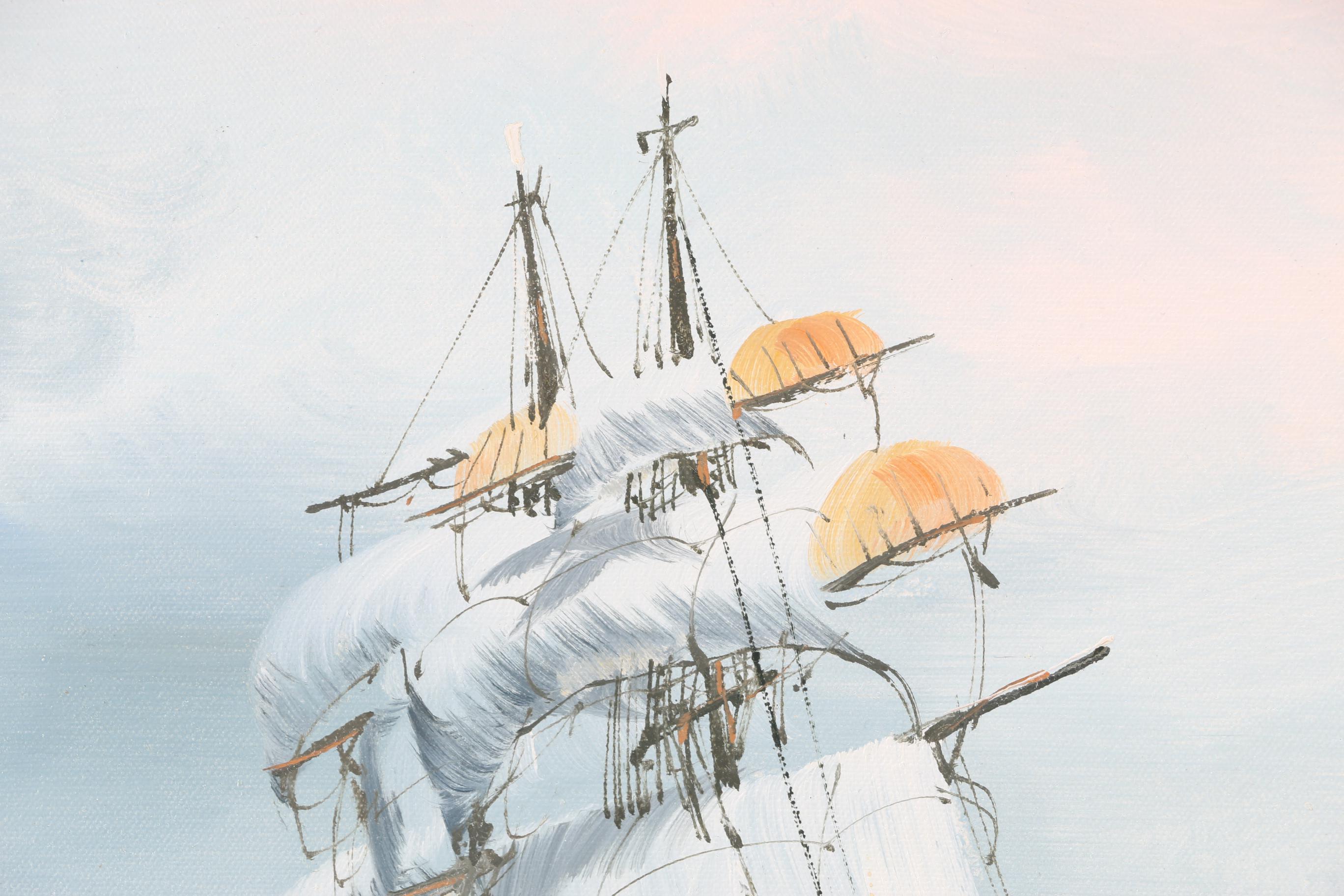 Garrison Oil on Canvas Painting of Sailing Ship