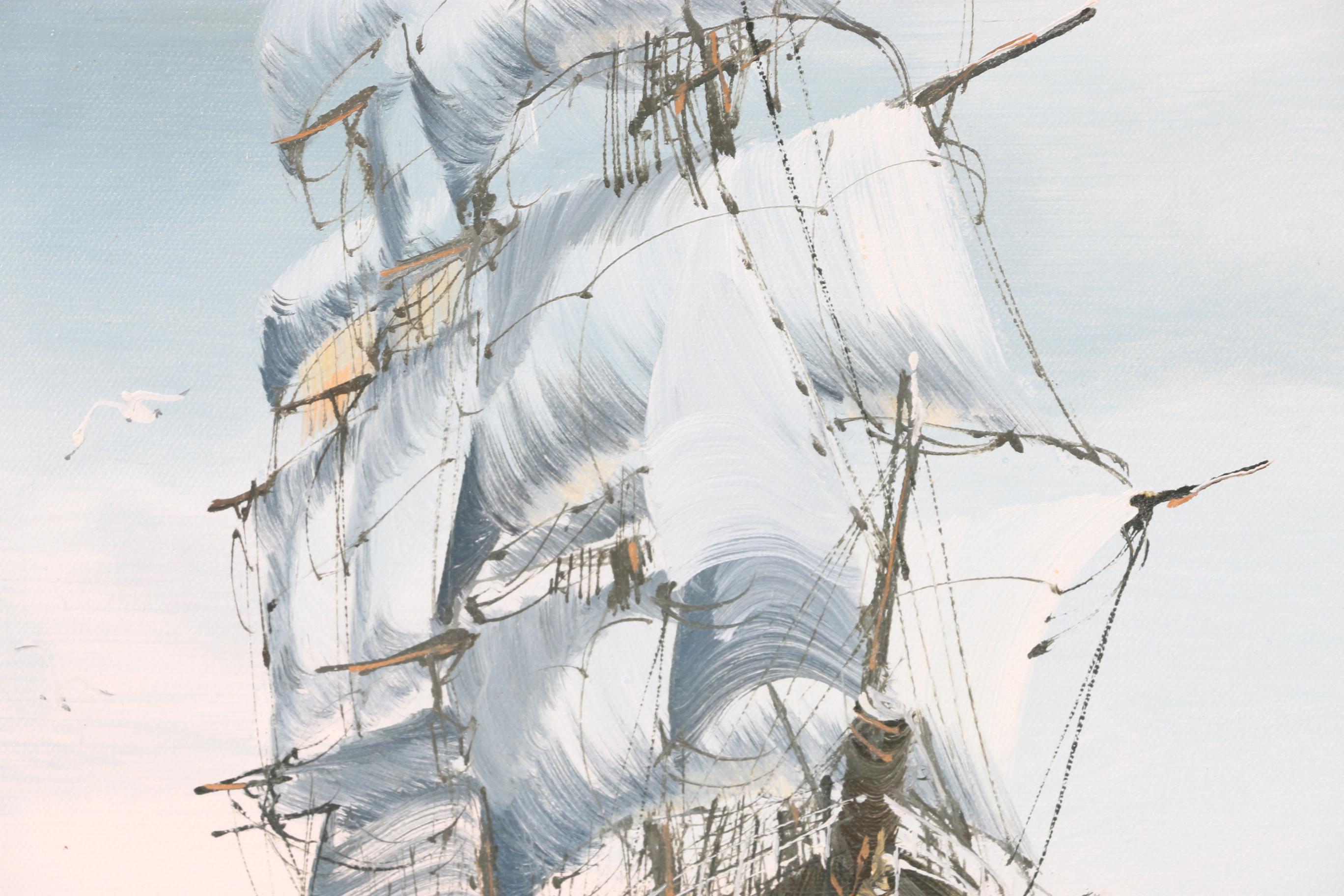 Garrison Oil on Canvas Painting of Sailing Ship