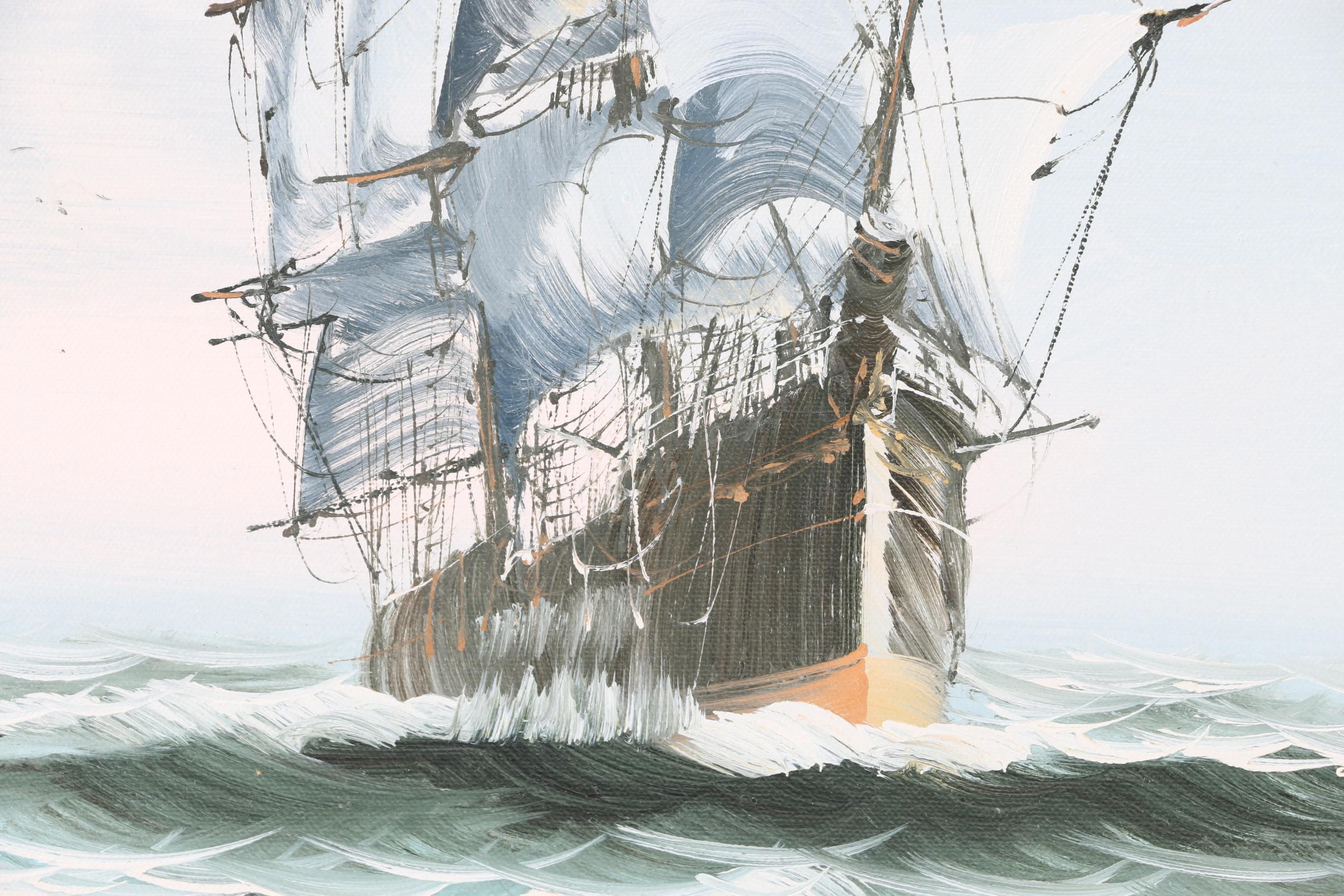 Garrison Oil on Canvas Painting of Sailing Ship