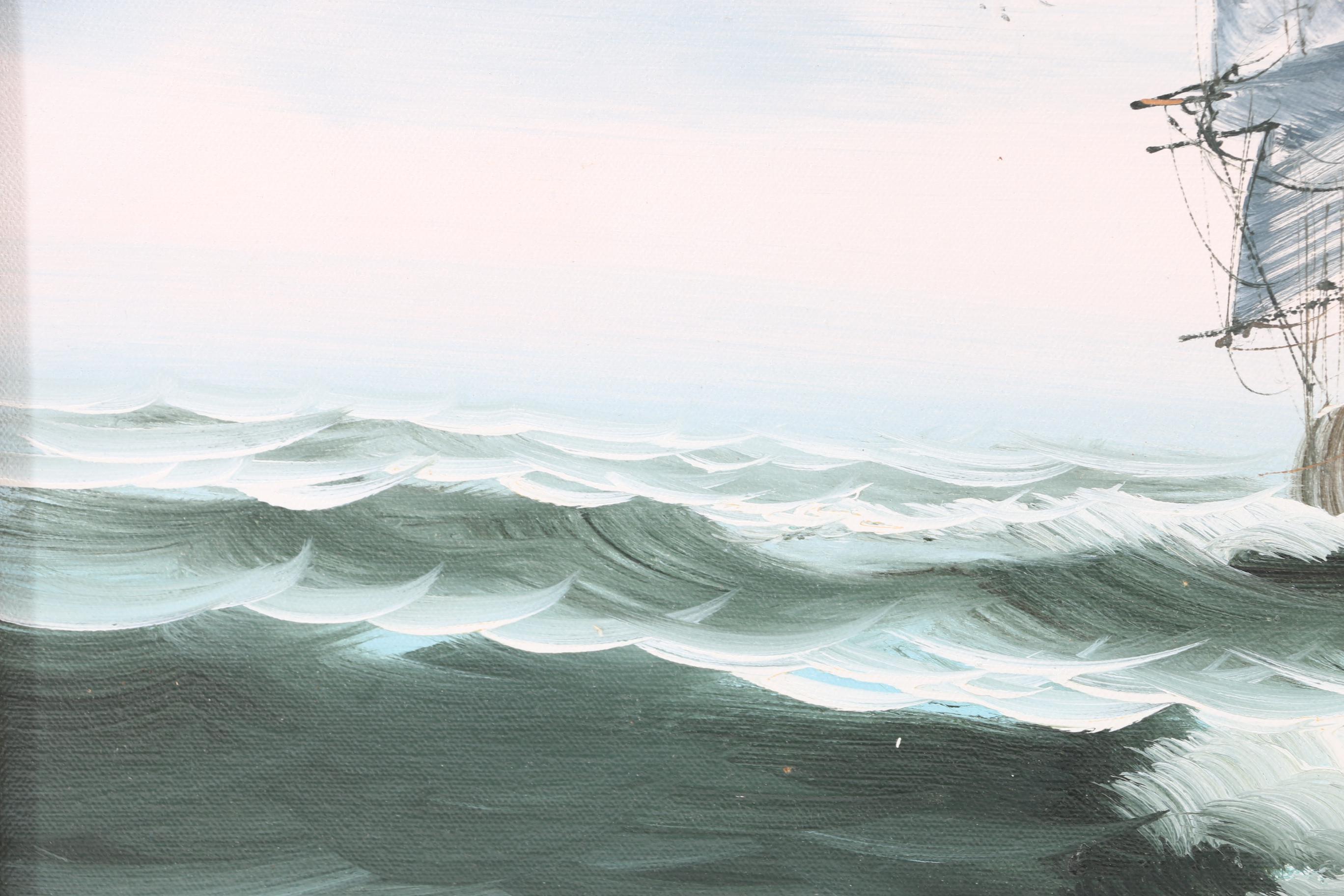 Garrison Oil on Canvas Painting of Sailing Ship