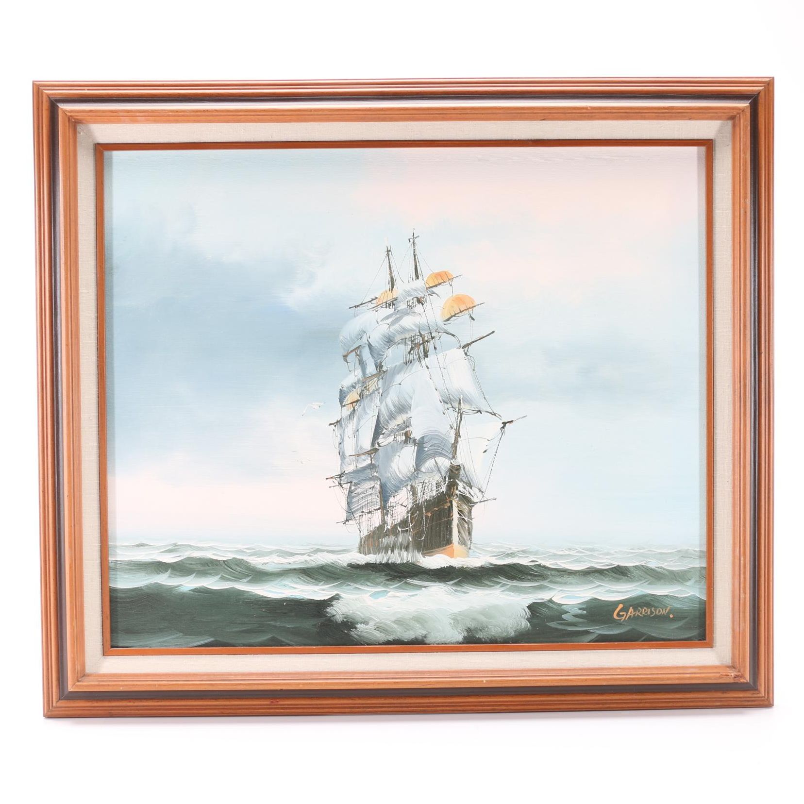 Garrison Oil on Canvas Painting of Sailing Ship