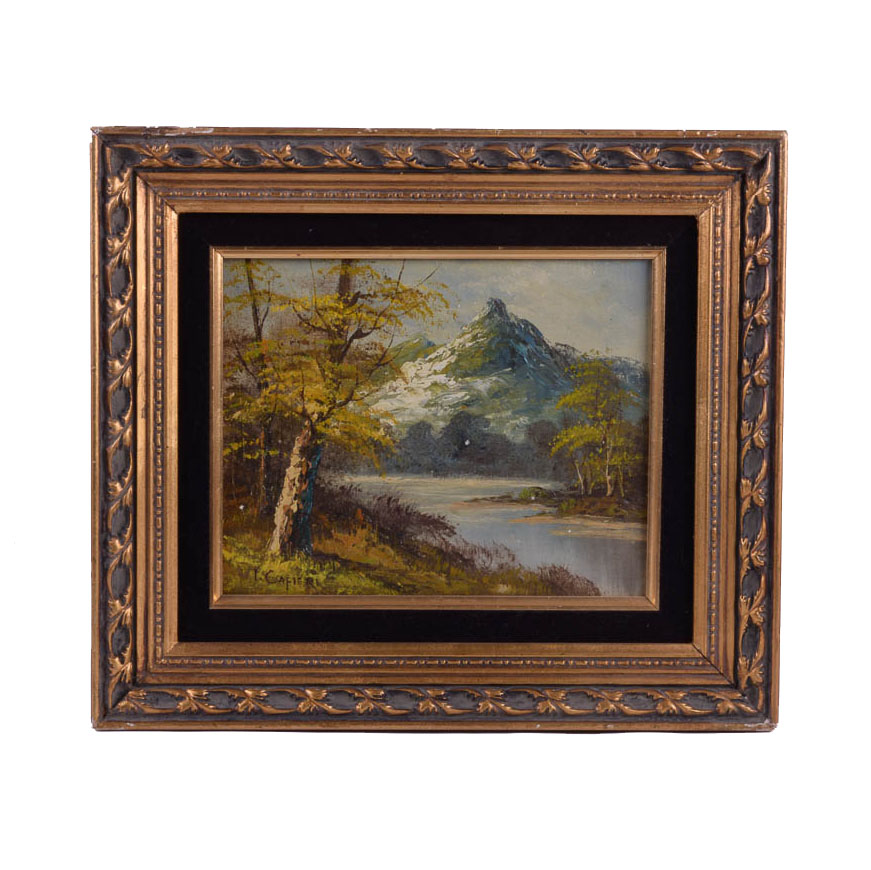 Original Mountain Landscape Oil Painting Signed I. Cafieri