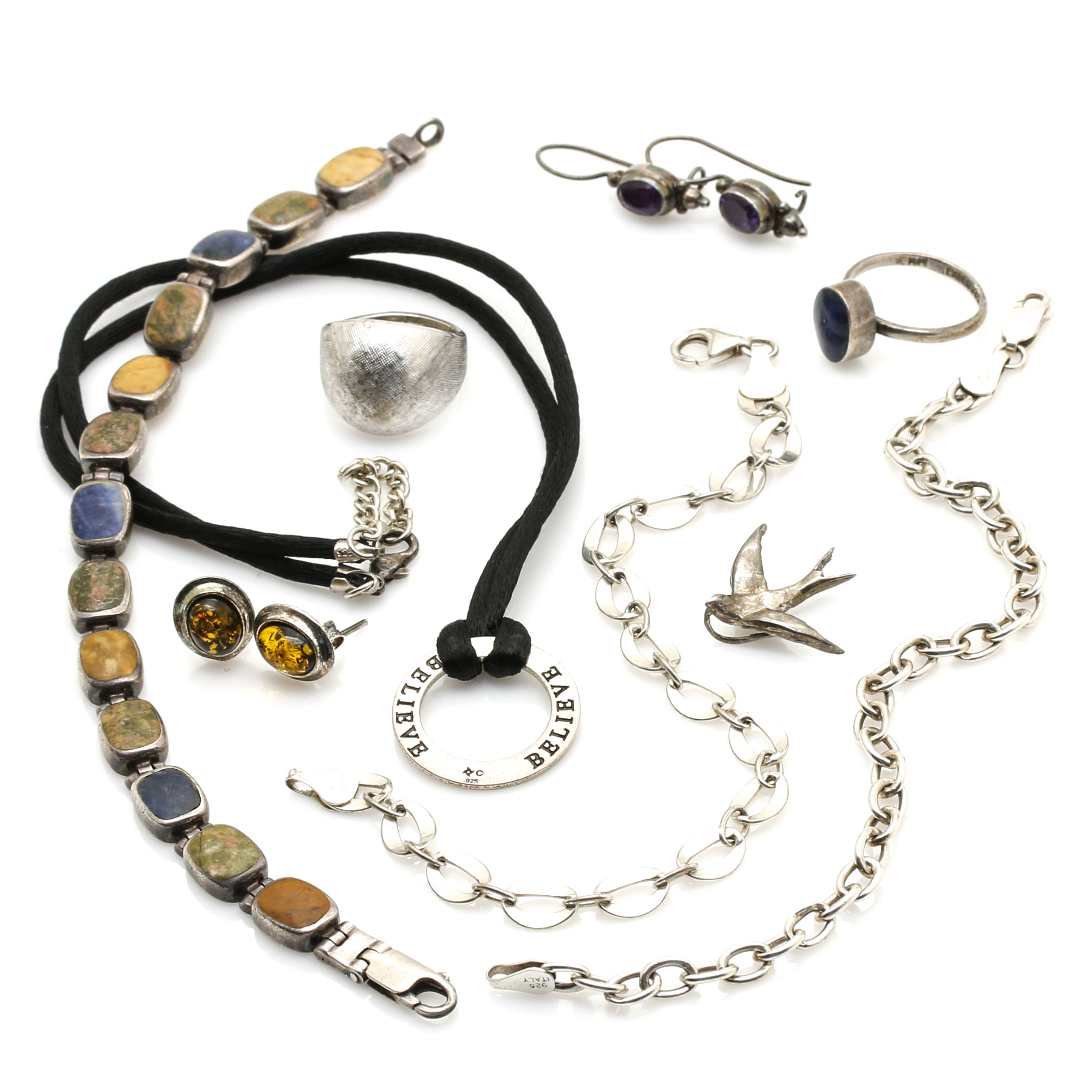 Assorted Sterling Silver Jewelry With Gemstones