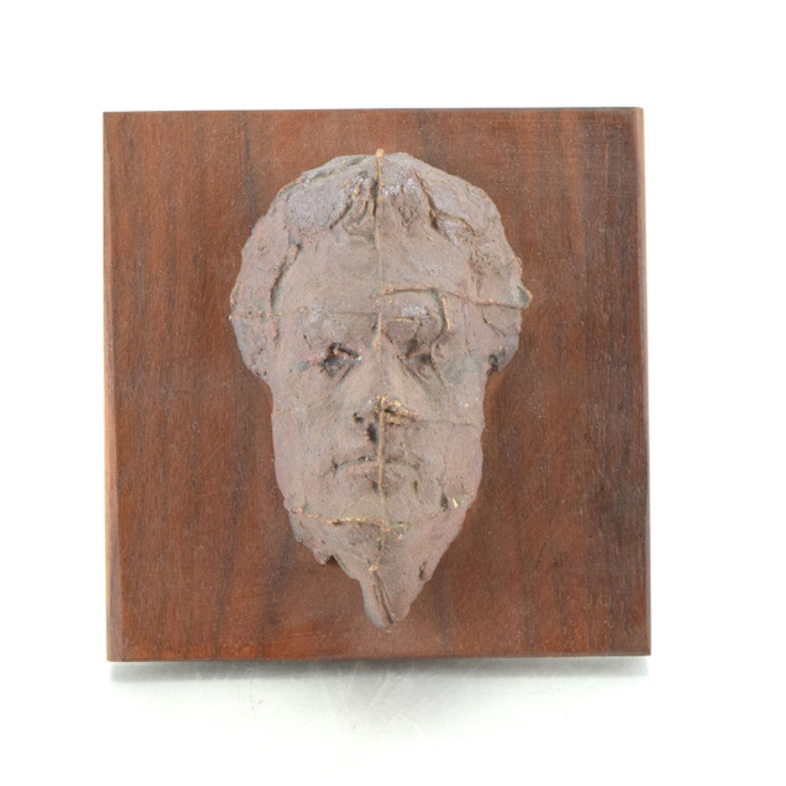 John Tuska Cast Ceramic Sculpture on Walnut Board