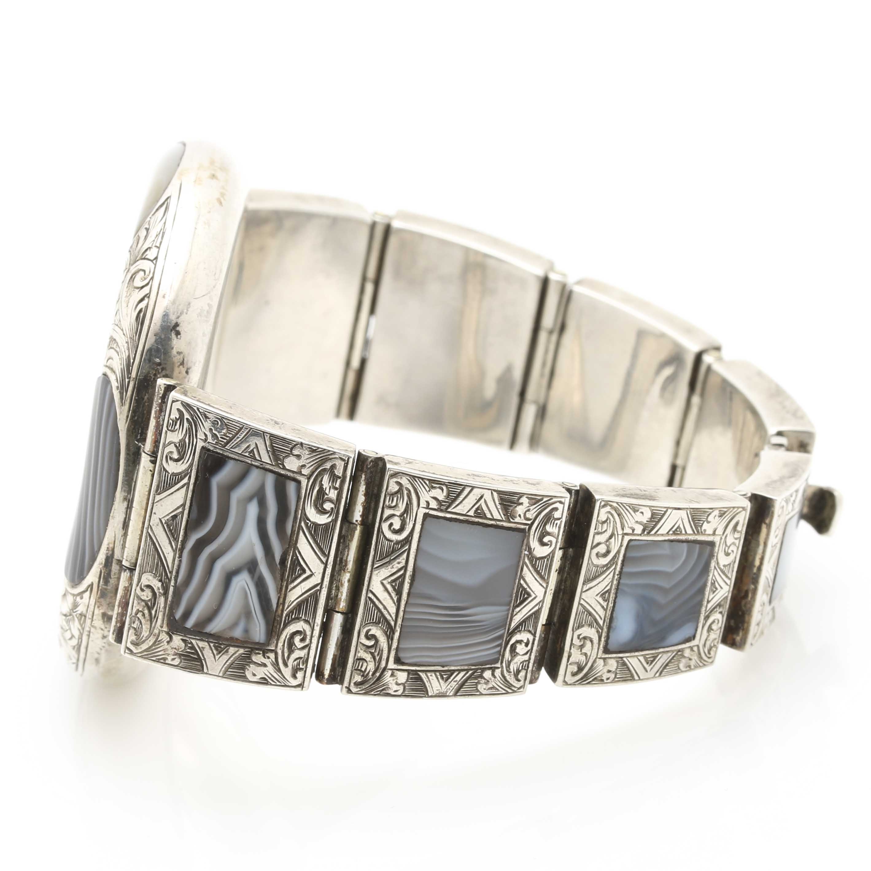 800 Silver Agate Link Bracelet