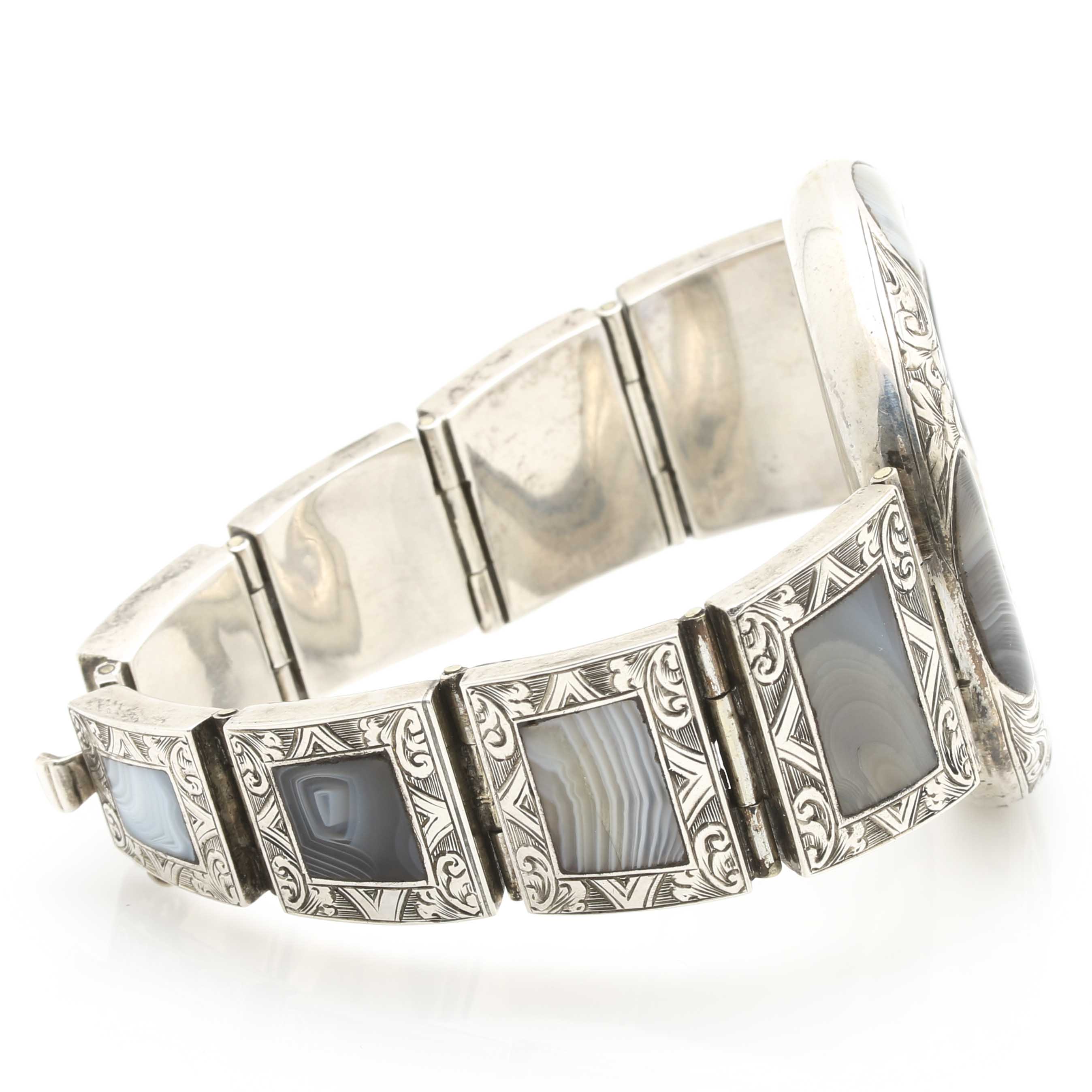 800 Silver Agate Link Bracelet