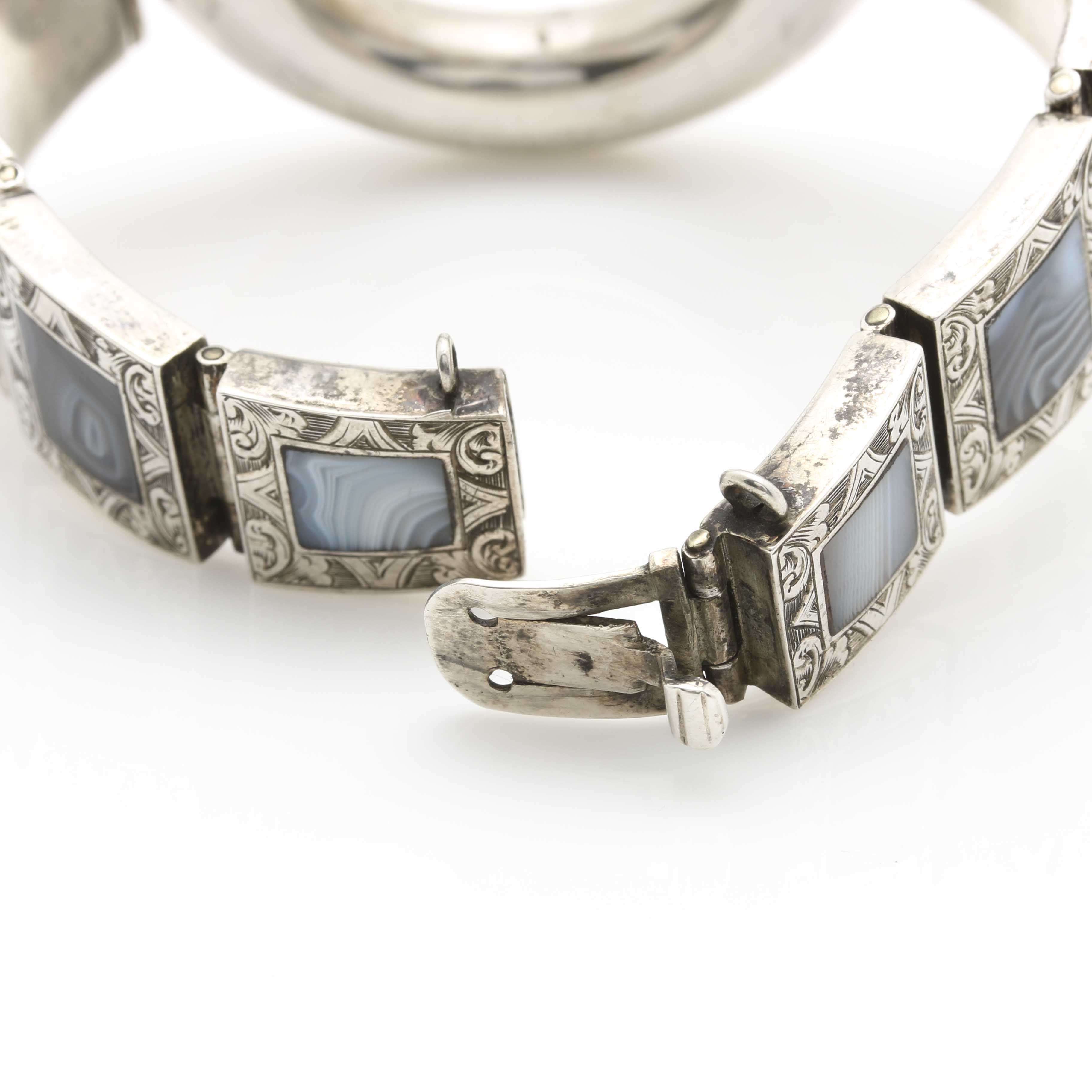 800 Silver Agate Link Bracelet