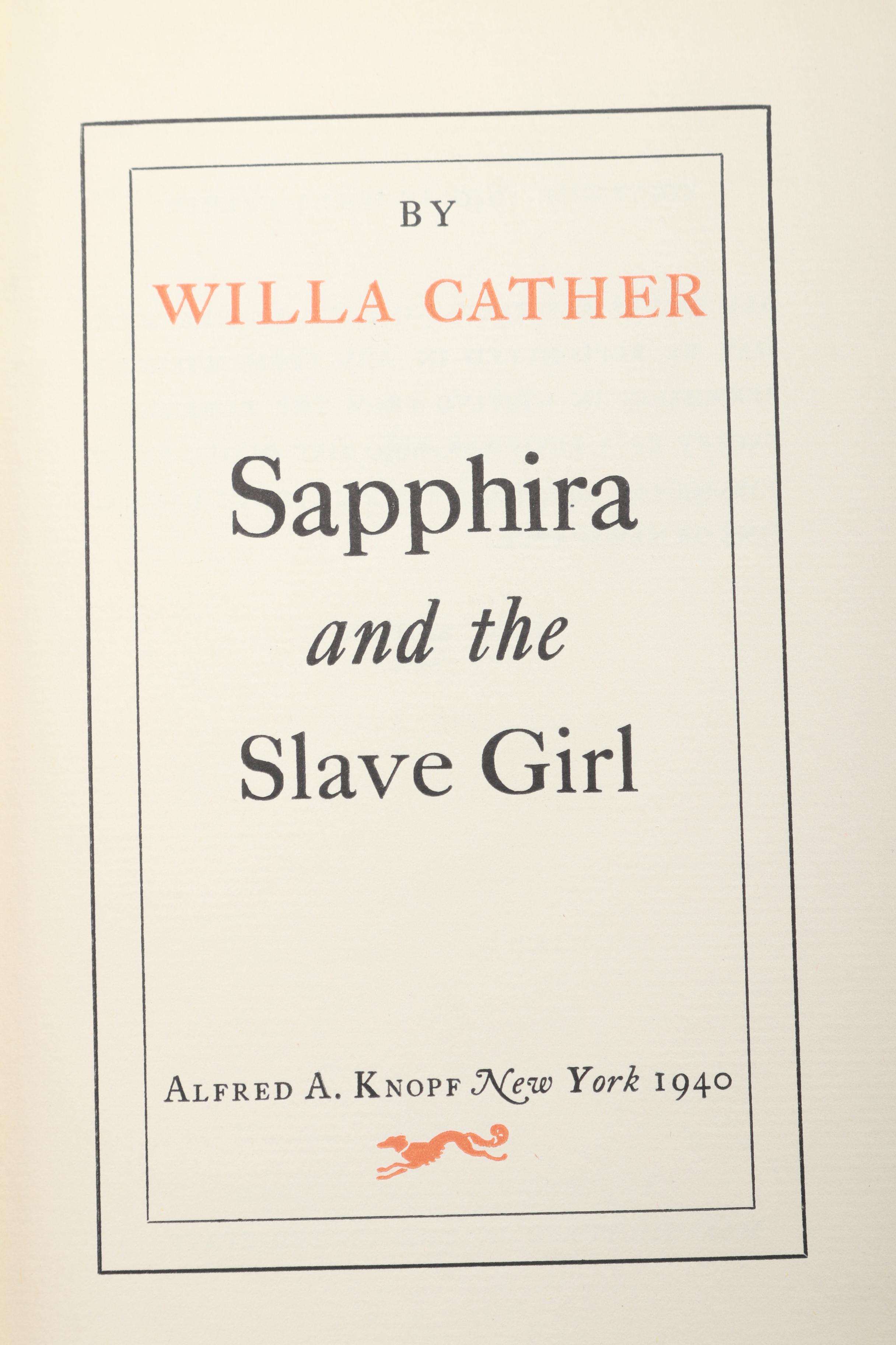 1940 First Edition "Sapphira and The Slave Girl" by Willa Cather