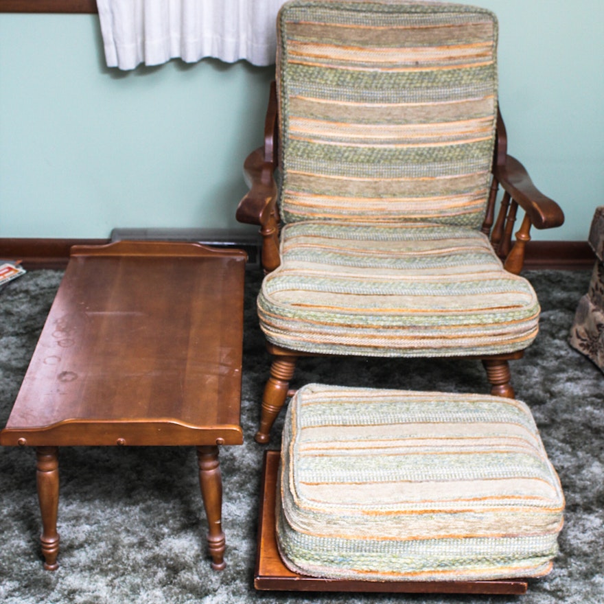 Vintage Wood Frame Armchair and Table