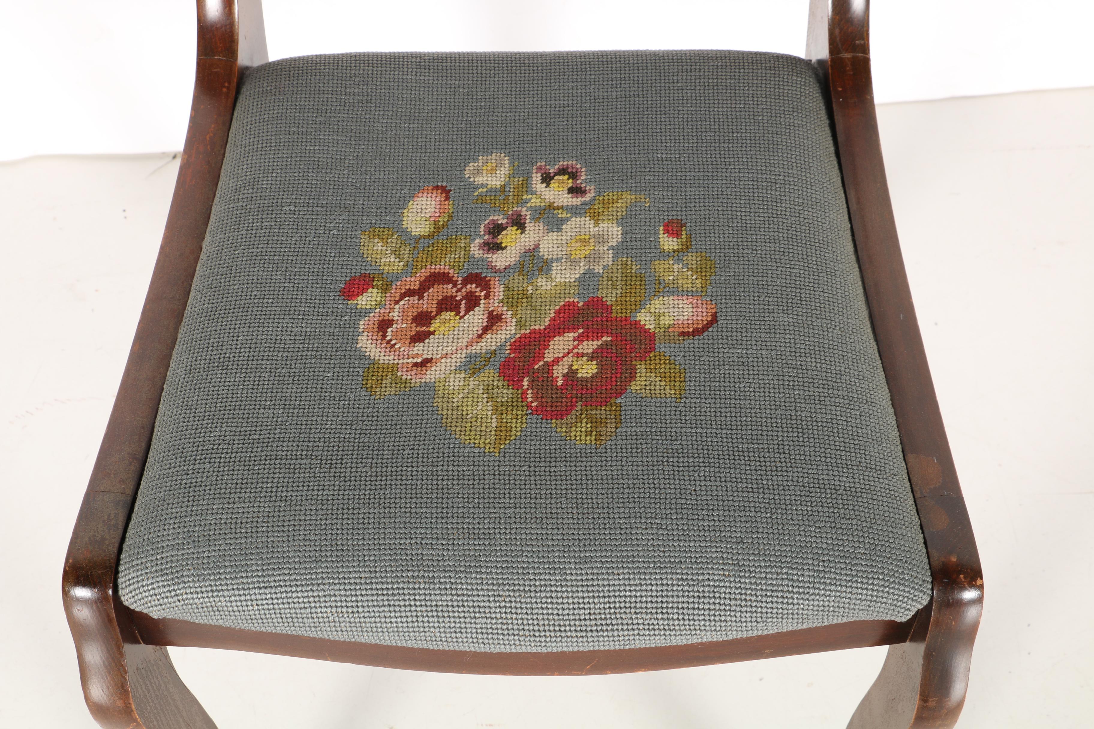 Vintage Classical Style Side Chair With Needlepoint Seat
