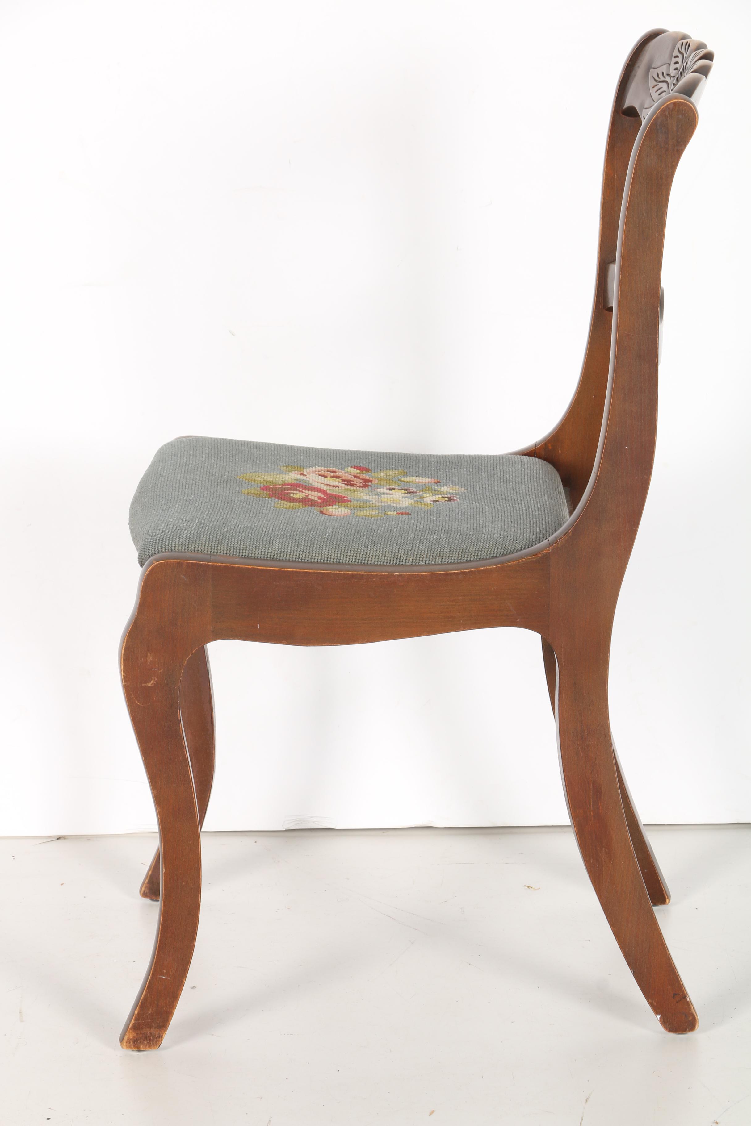 Vintage Classical Style Side Chair With Needlepoint Seat