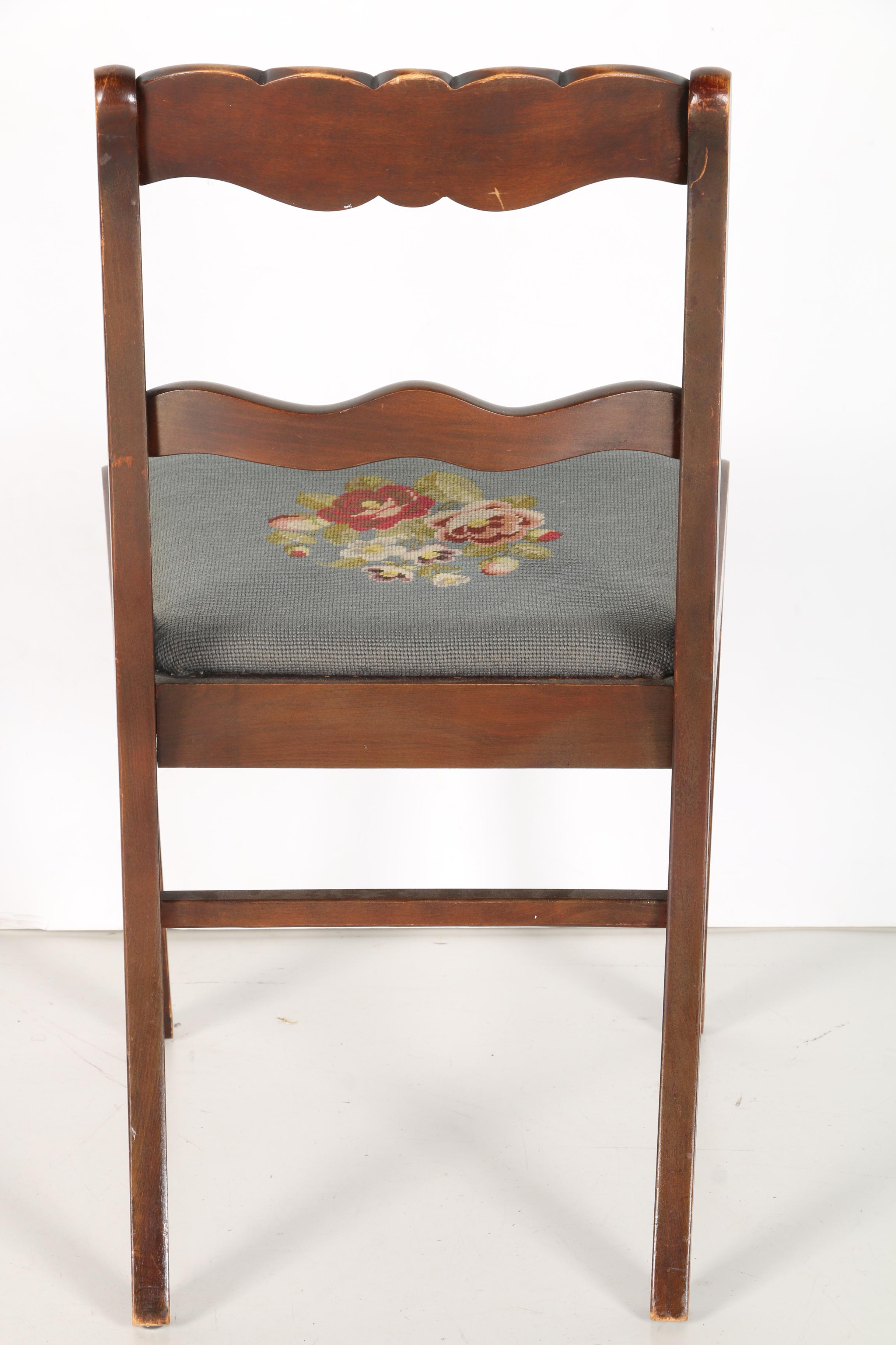 Vintage Classical Style Side Chair With Needlepoint Seat