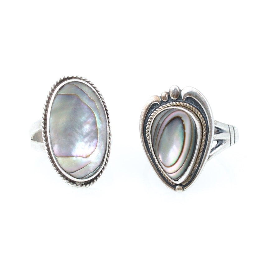 Pair of Sterling Silver and Mother of Pearl Rings