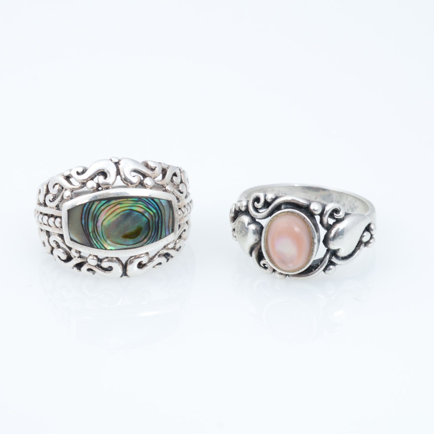 Pair of Sterling Silver and Mother of Pearl Rings