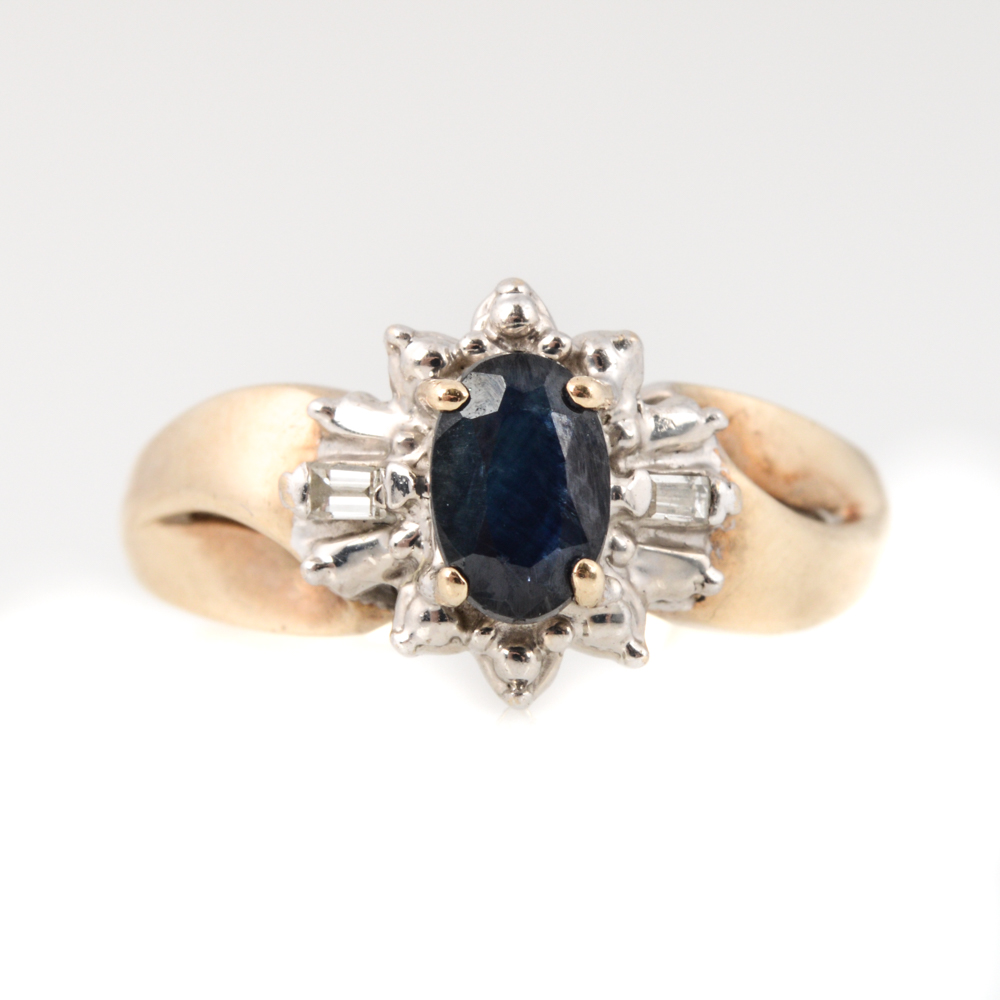 10K Yellow Gold Sapphire and Diamond Ring