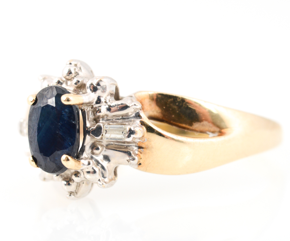 10K Yellow Gold Sapphire and Diamond Ring