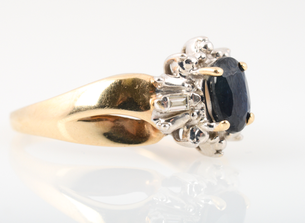 10K Yellow Gold Sapphire and Diamond Ring