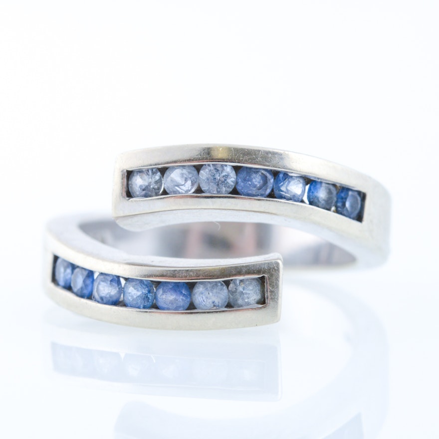 14K White Gold and Sapphire Bypass Ring