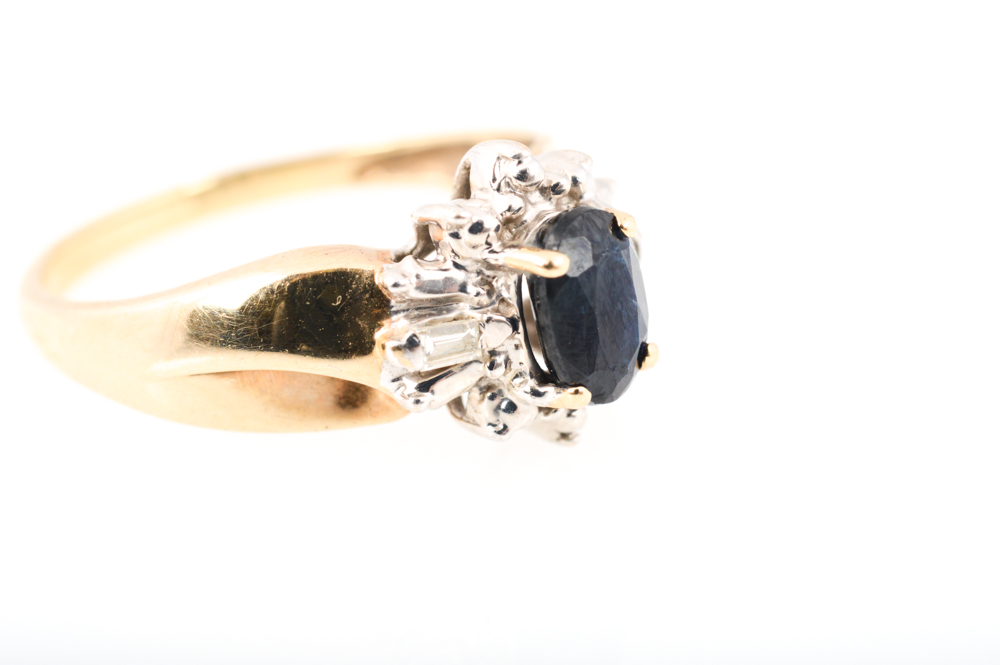 10K Yellow Gold Sapphire and Diamond Ring