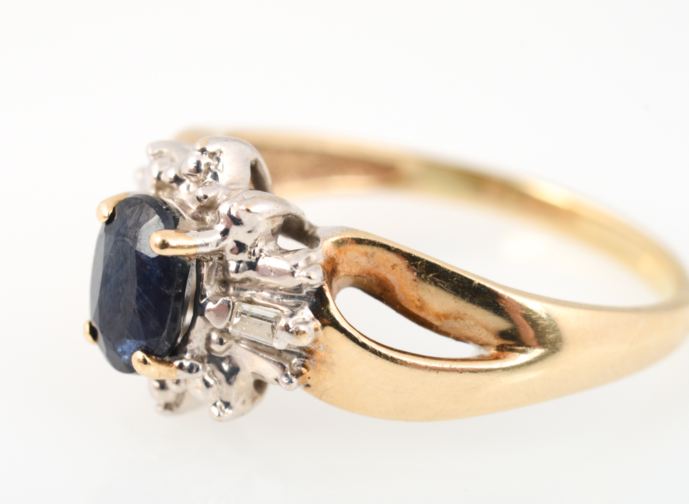 10K Yellow Gold Sapphire and Diamond Ring