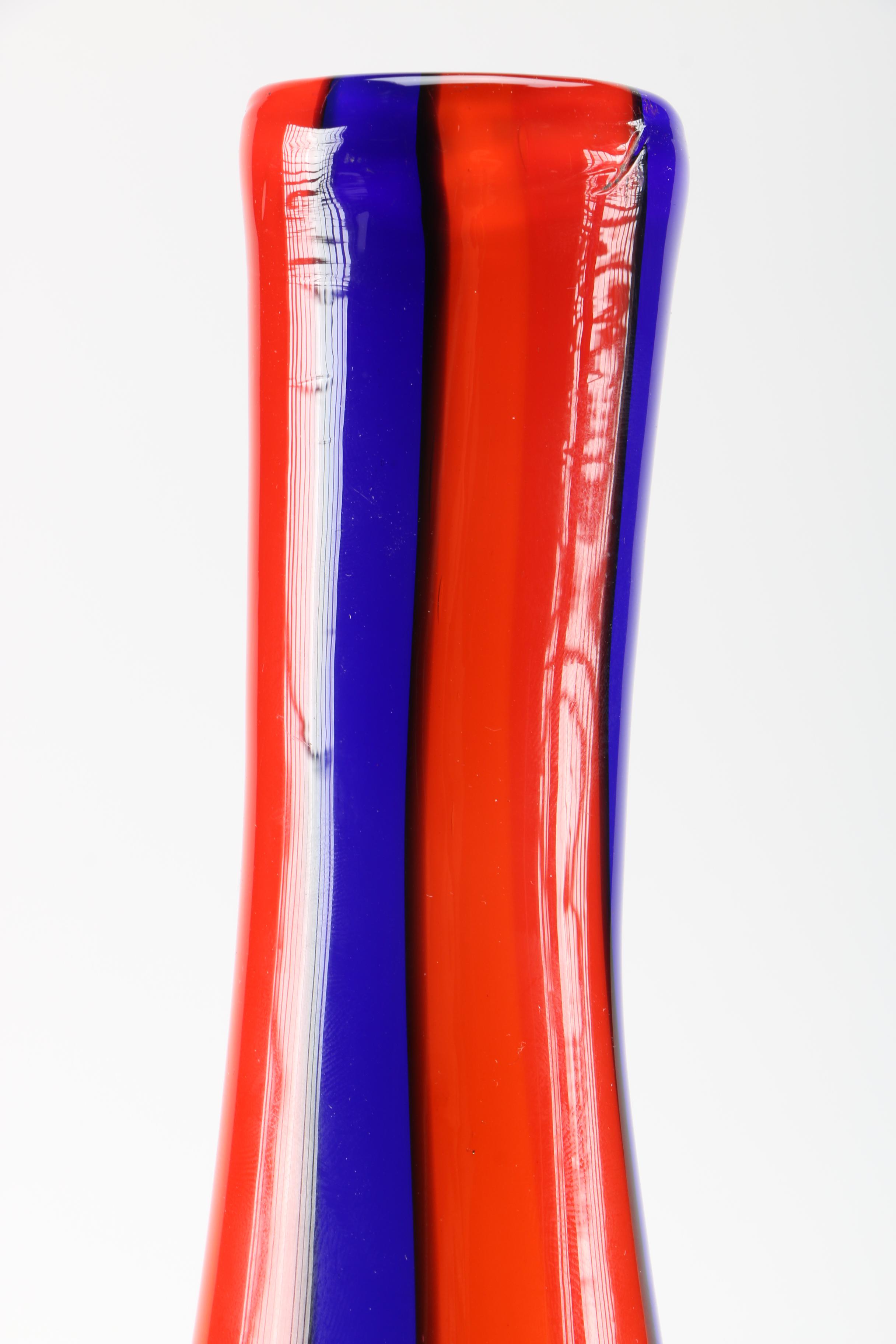 Mid-Century Blue Striped Glass Vases