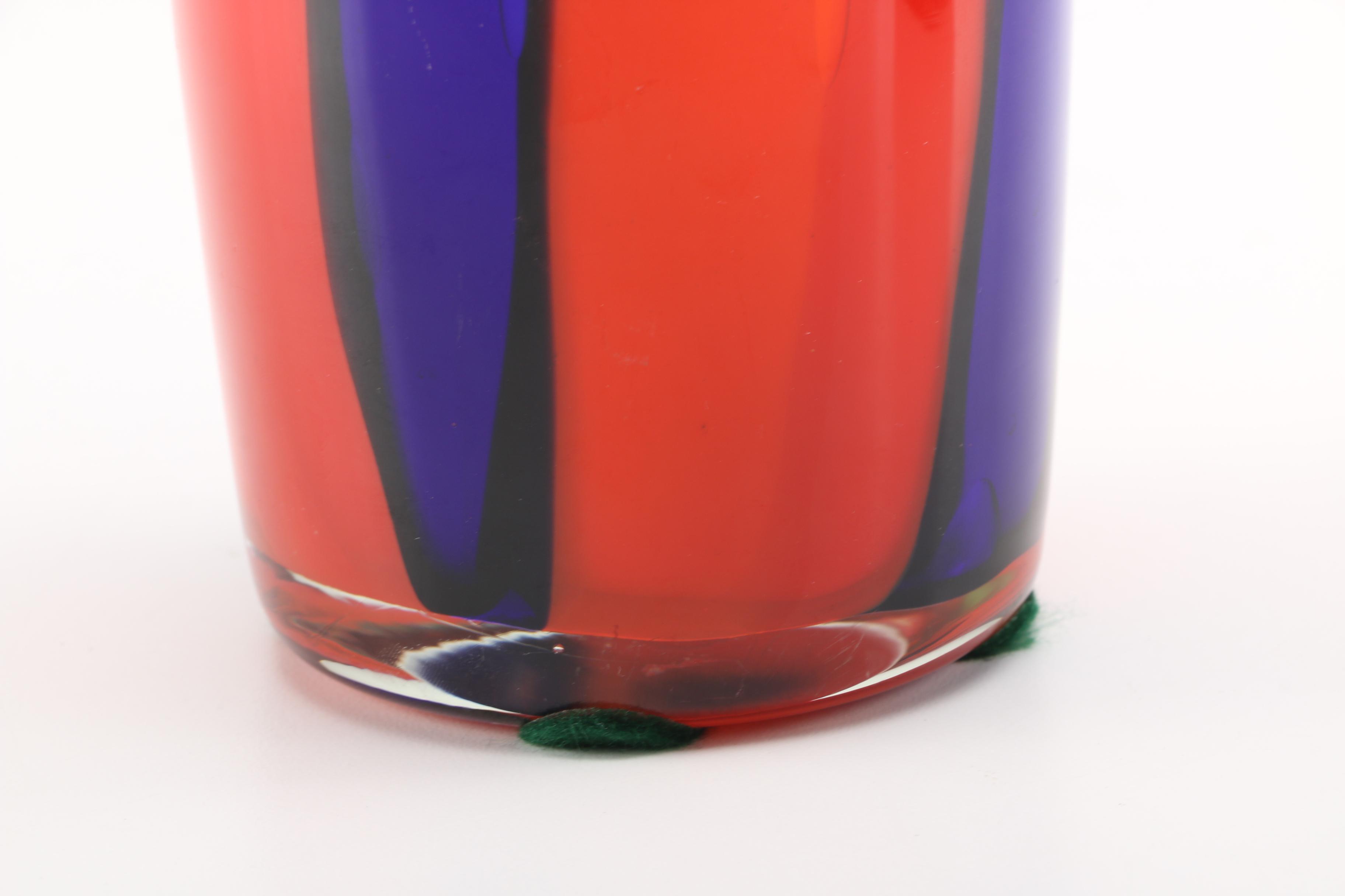 Mid-Century Blue Striped Glass Vases