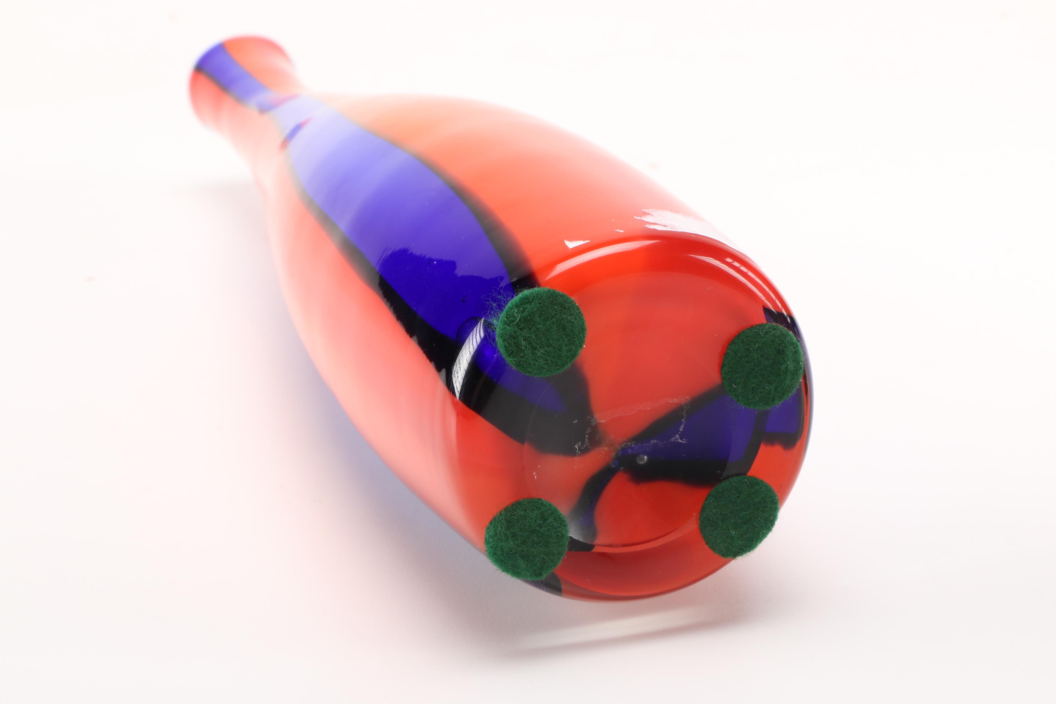 Mid-Century Blue Striped Glass Vases