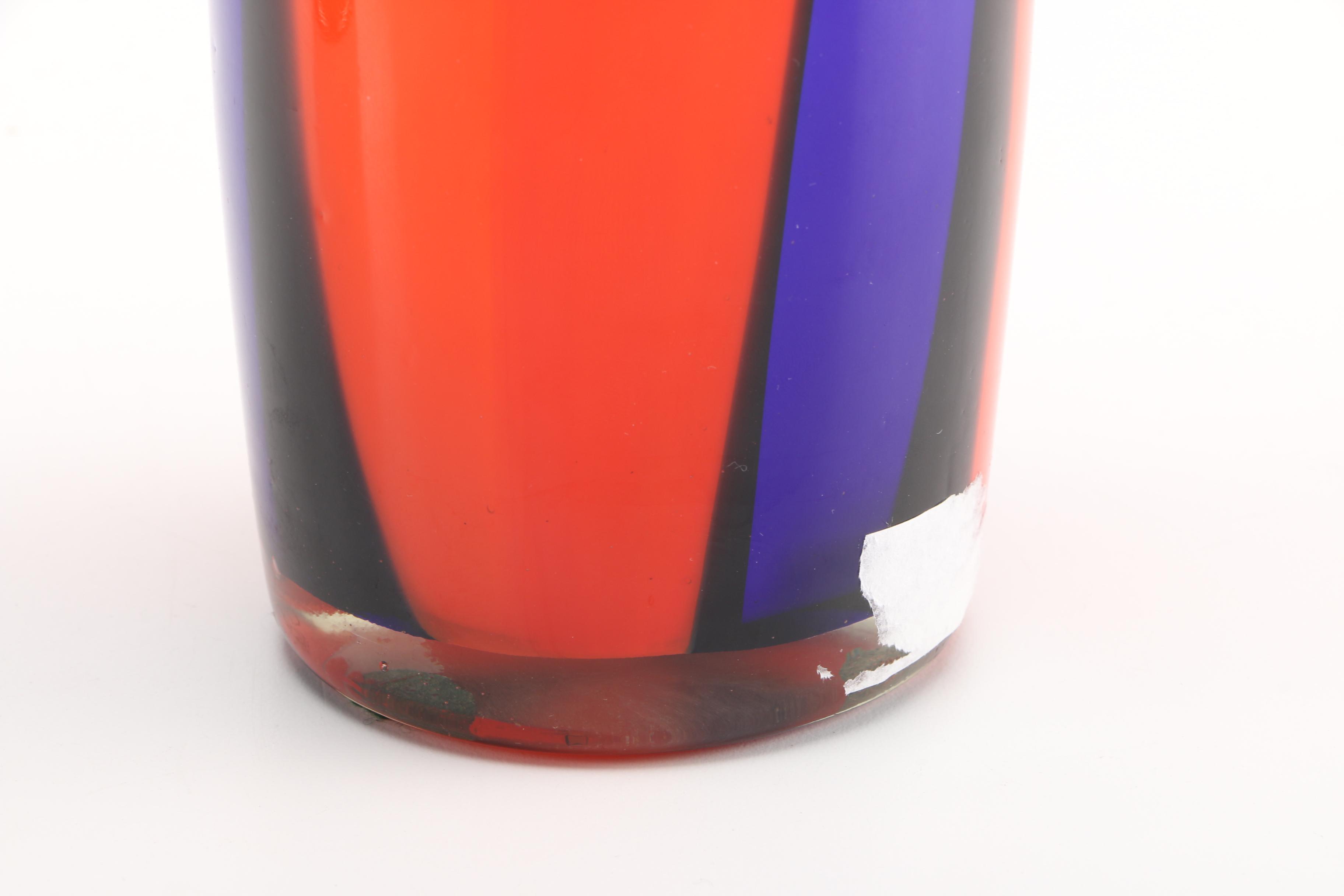 Mid-Century Blue Striped Glass Vases