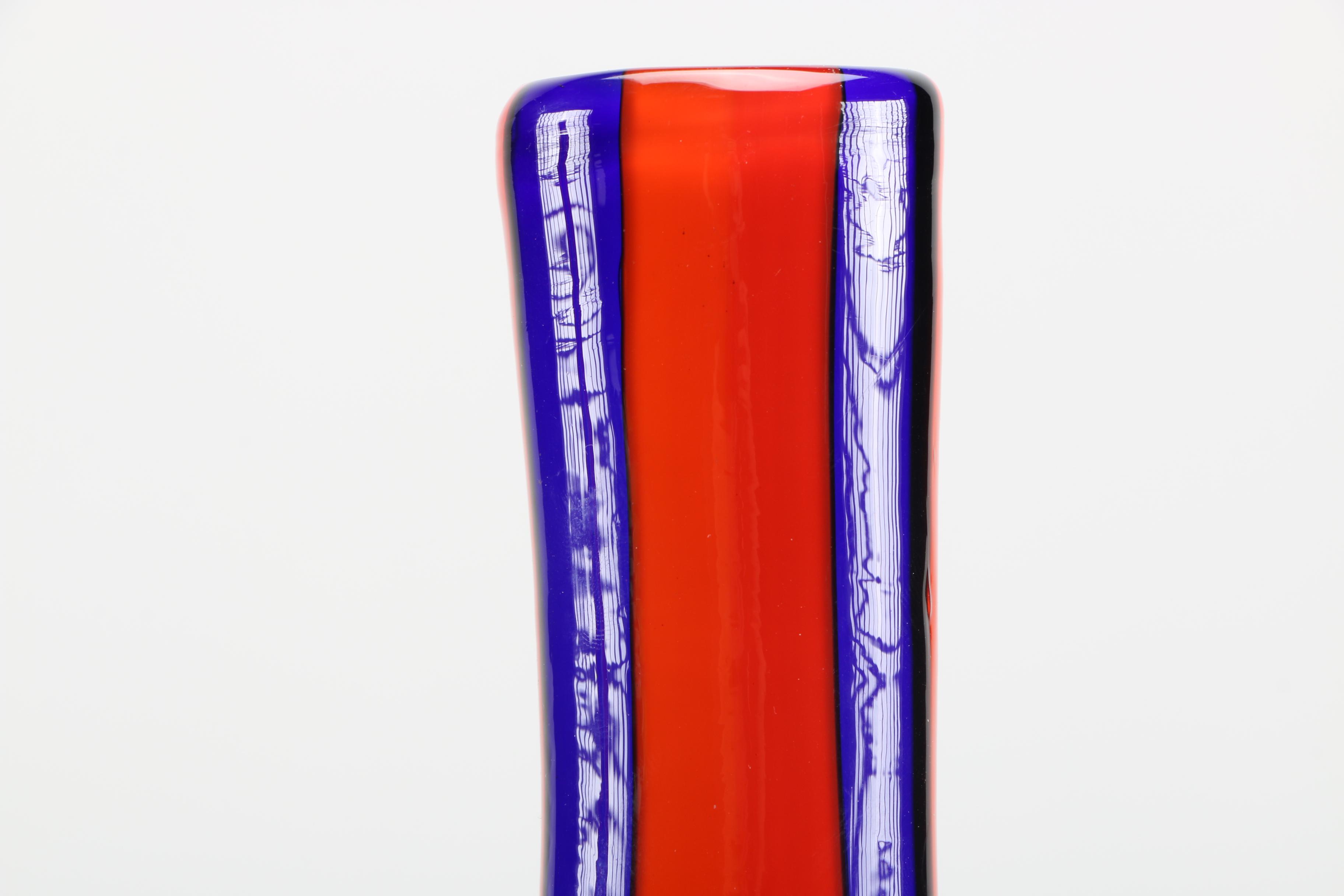 Mid-Century Blue Striped Glass Vases