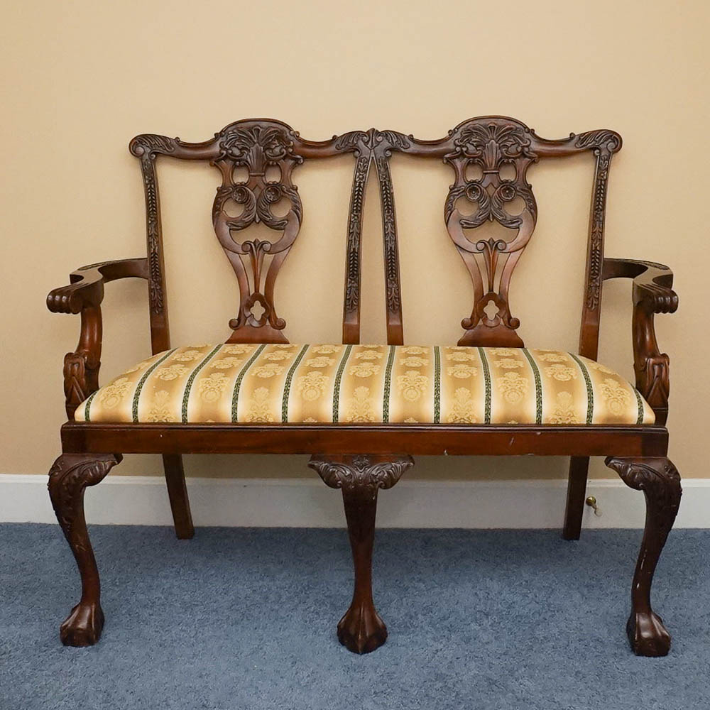 Vintage Chippendale Style Mahogany Settee