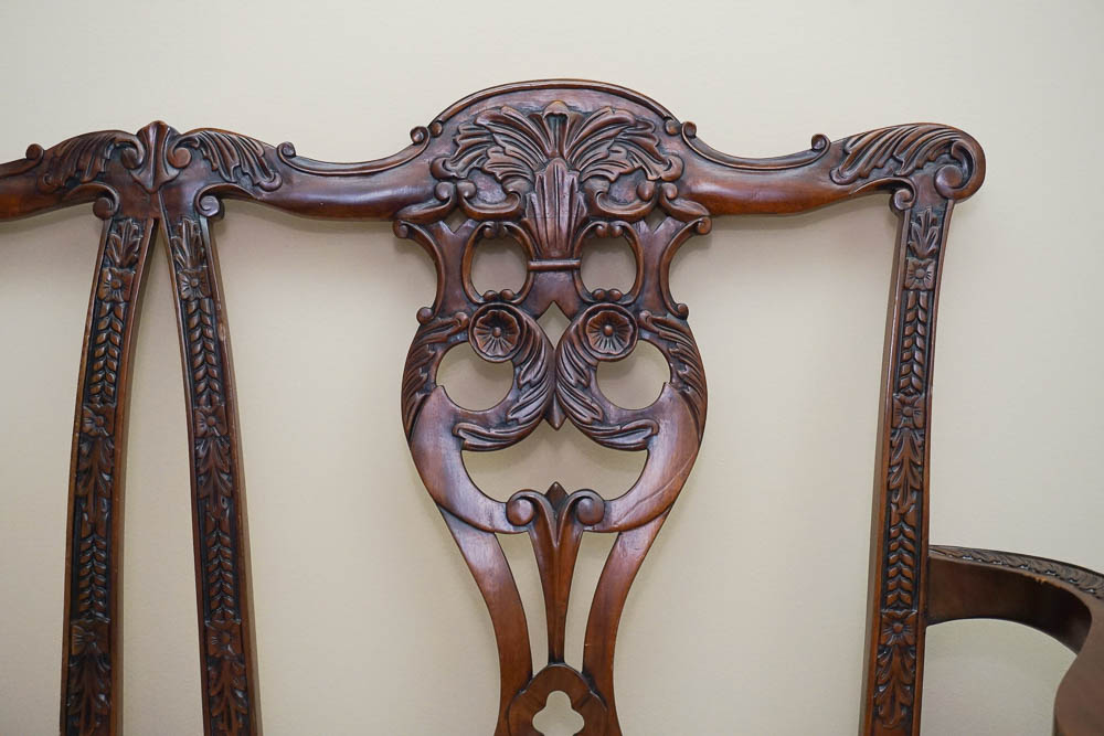 Vintage Chippendale Style Mahogany Settee
