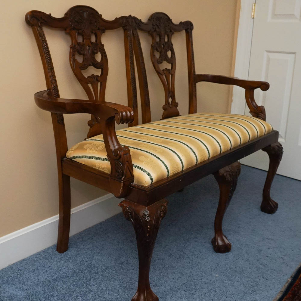 Vintage Chippendale Style Mahogany Settee