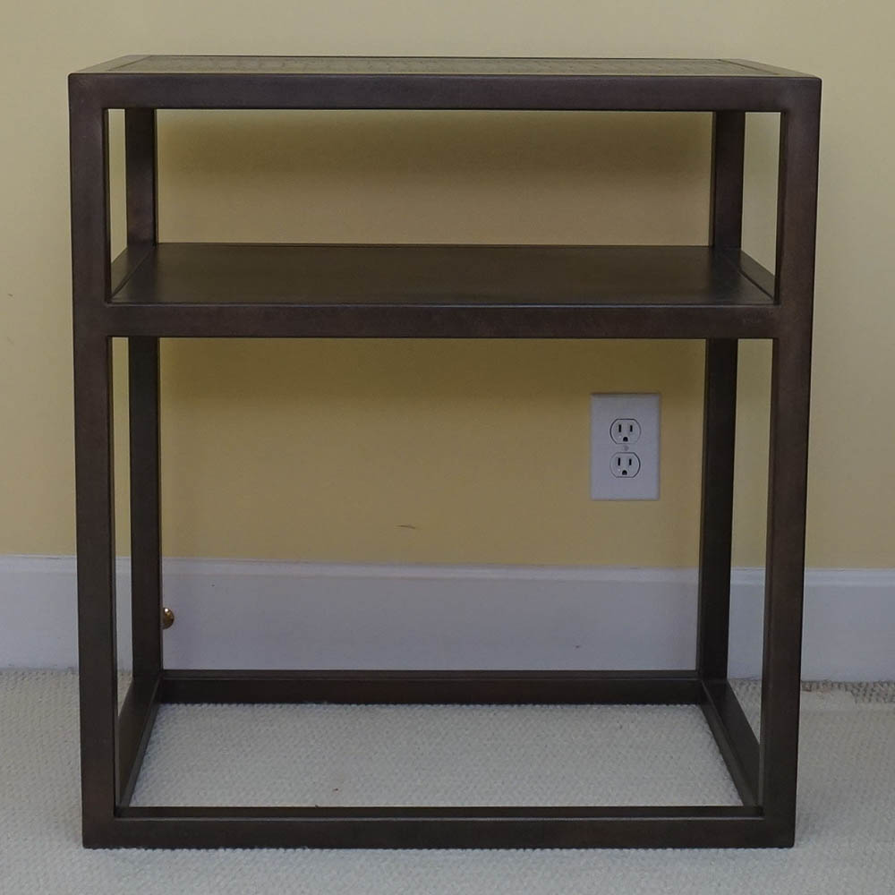 Iron and Faux Leather Two Tier Side Table