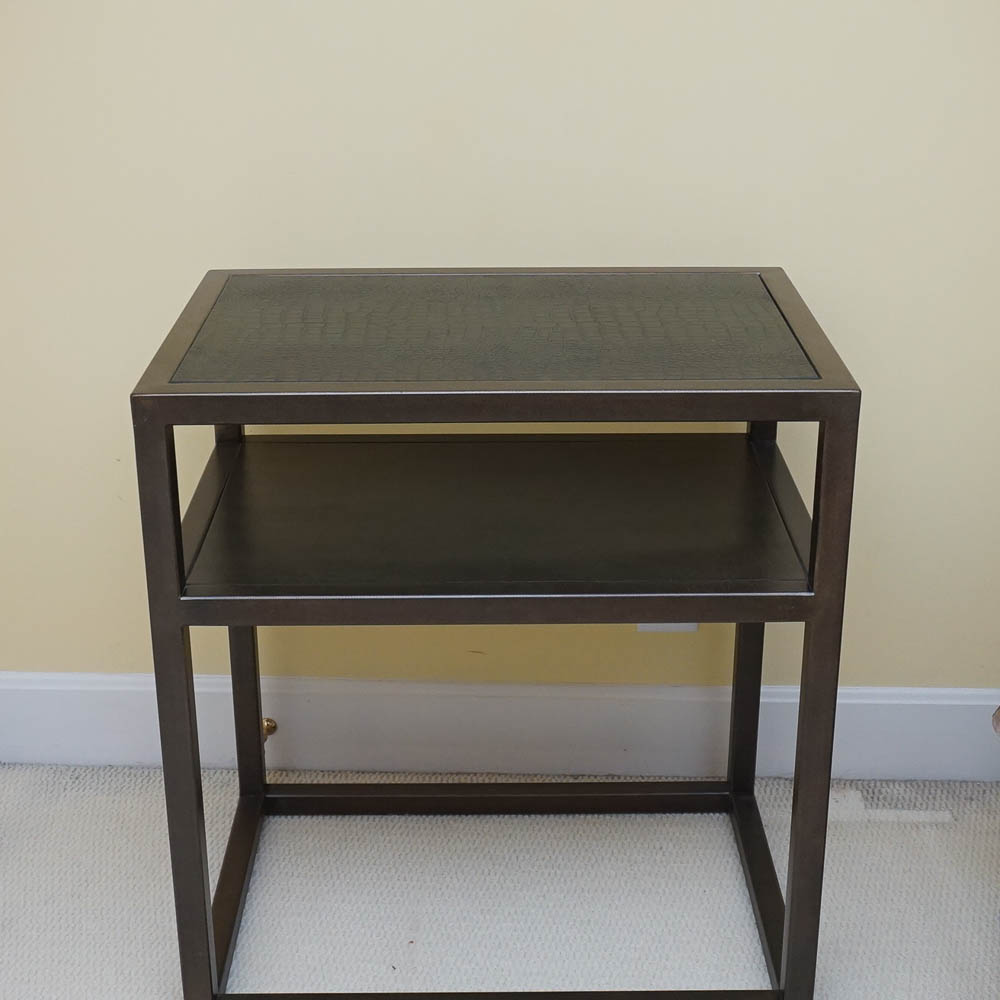 Iron and Faux Leather Two Tier Side Table